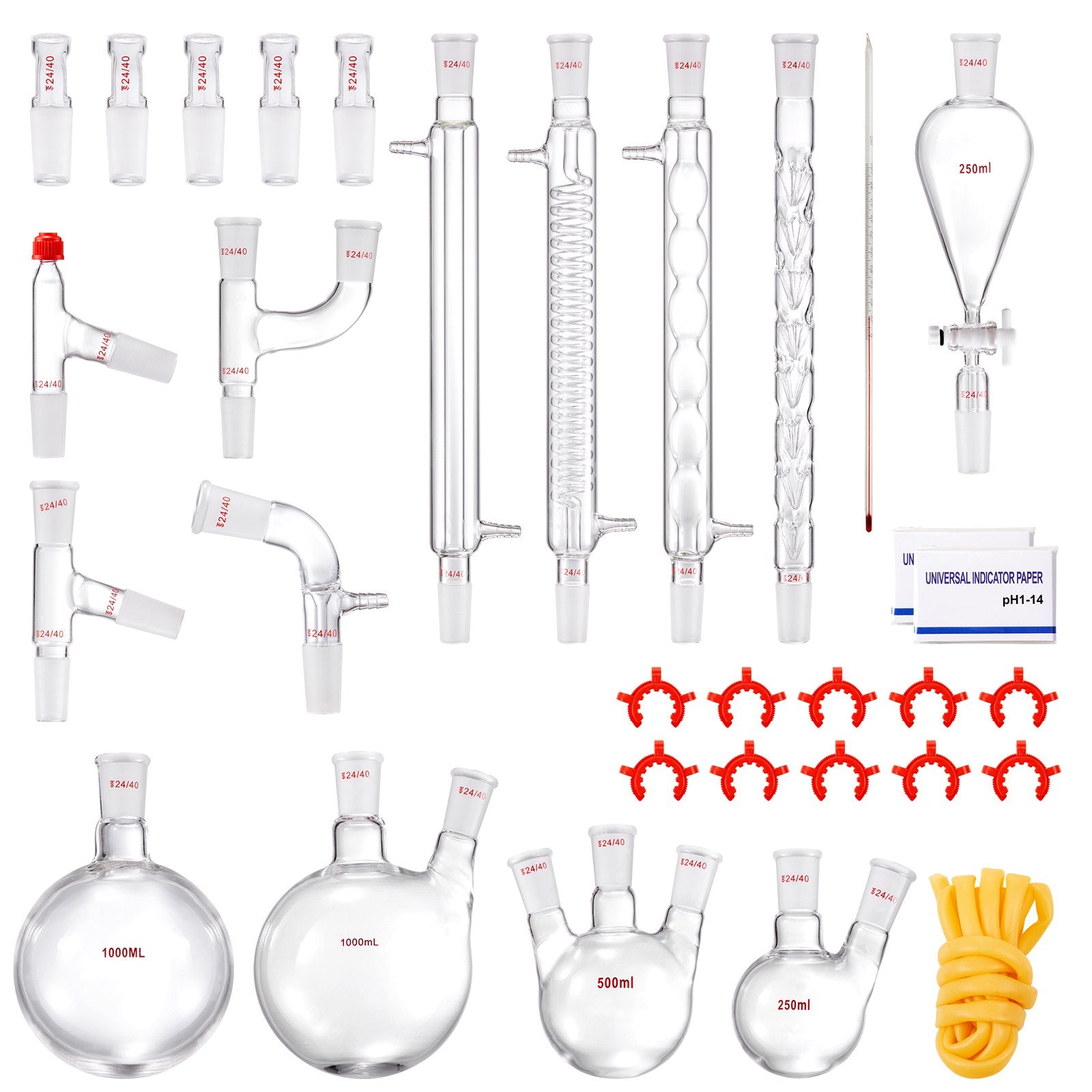 Distilling & Brewing: VEVOR Lab Distillation Kit, 3.3 Boro Lab Glassware Distillation Kit with 24, 40 Joint, 1000ml Essential Oil Distillation Apparatus Kit, 32 pcs Set of Glassware Equipment