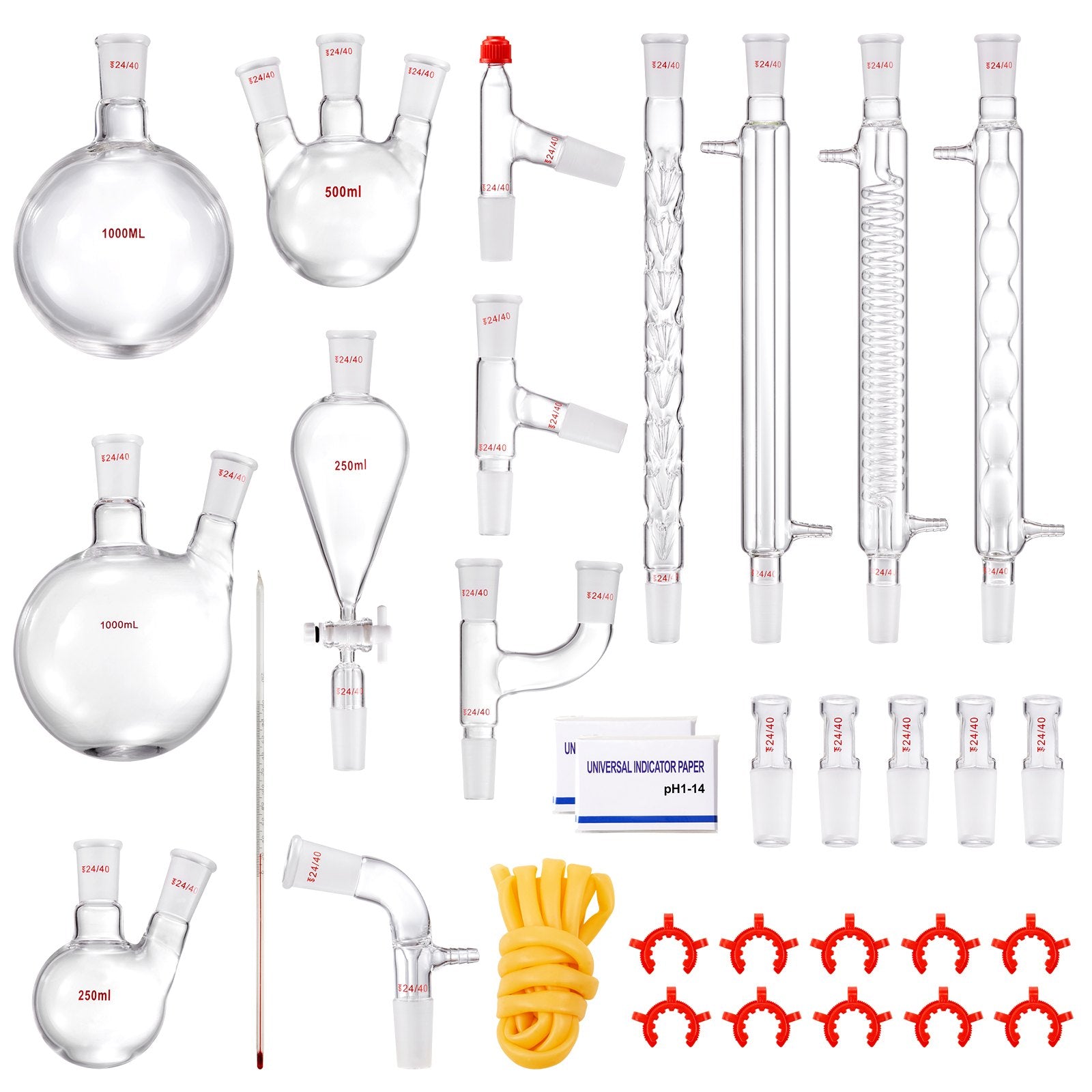 Distilling & Brewing: VEVOR Lab Distillation Kit, 3.3 Boro Lab Glassware Distillation Kit with 24, 40 Joint, 1000ml Essential Oil Distillation Apparatus Kit, 32 pcs Set of Glassware Equipment
