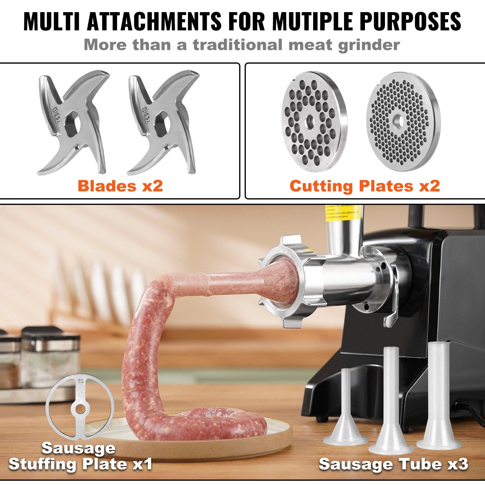 Commercial Electric Meat Grinder 2.27Kg/Min Sausage Stuffer Filler Kitchen