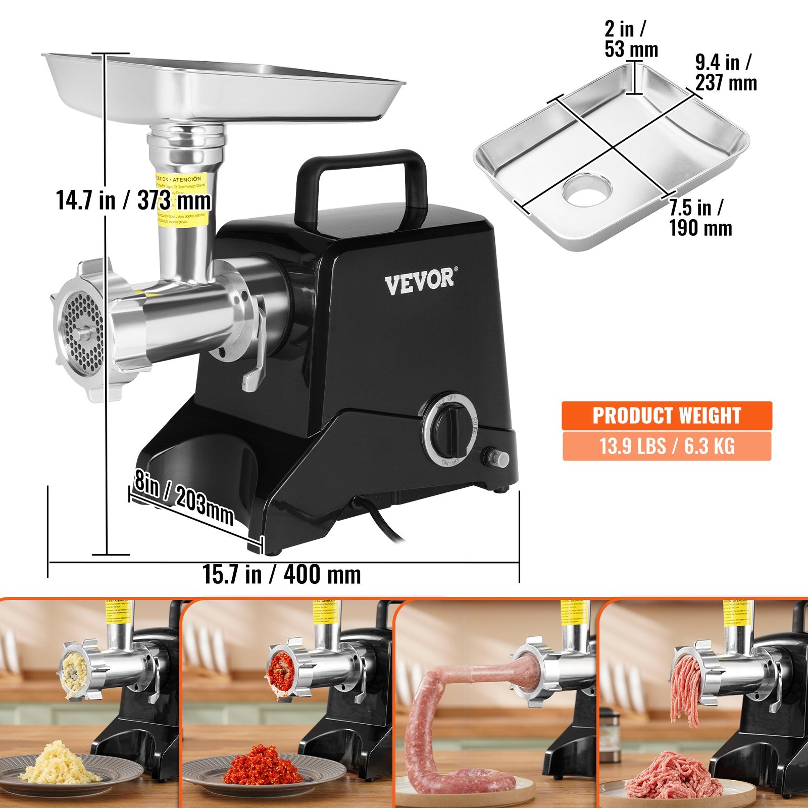 Commercial Electric Meat Grinder 2.27Kg/Min Sausage Stuffer Filler Kitchen