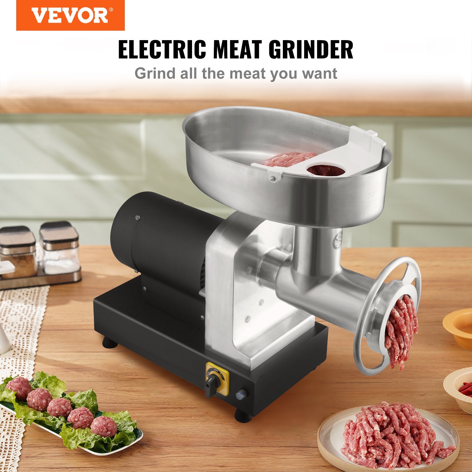 Gardening Tools: VEVOR Electric Meat Grinder, 9.5 Kg/Min Capacity, Countertop Industrial Meat Mincer w/ Blade, Grinding Plate, Sausage Maker & Kubbe Kit, Carbon Steel Commercial Meat Grinder for Kitchen Restaurant