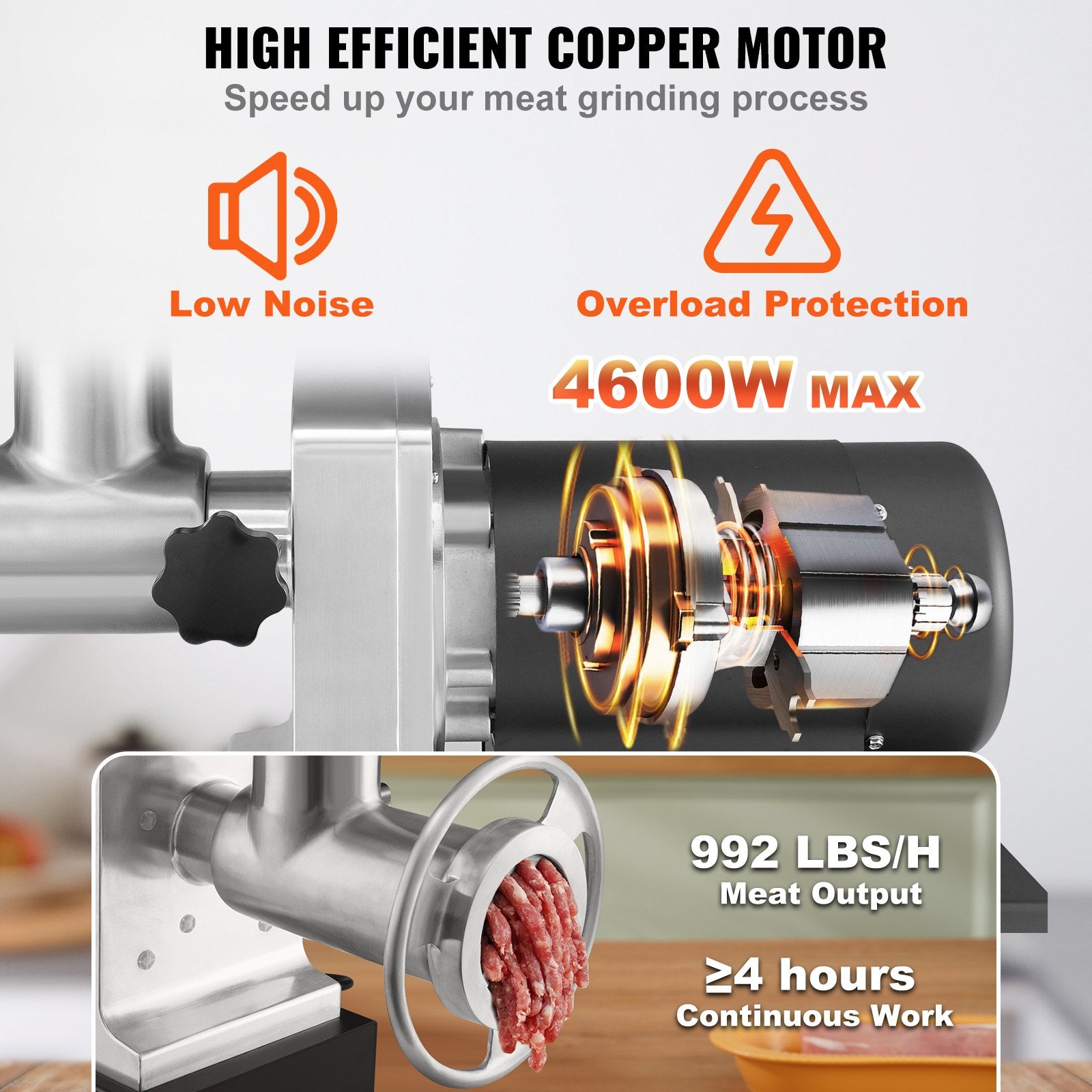Gardening Tools: VEVOR Electric Meat Grinder, 9.5 Kg/Min Capacity, Countertop Industrial Meat Mincer w/ Blade, Grinding Plate, Sausage Maker & Kubbe Kit, Carbon Steel Commercial Meat Grinder for Kitchen Restaurant