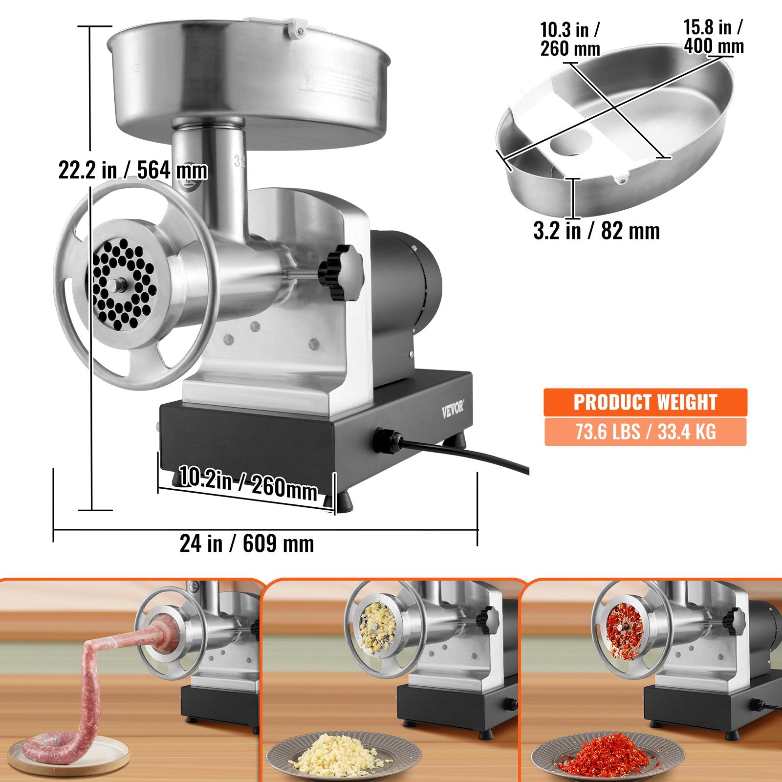 Gardening Tools: VEVOR Electric Meat Grinder, 9.5 Kg/Min Capacity, Countertop Industrial Meat Mincer w/ Blade, Grinding Plate, Sausage Maker & Kubbe Kit, Carbon Steel Commercial Meat Grinder for Kitchen Restaurant