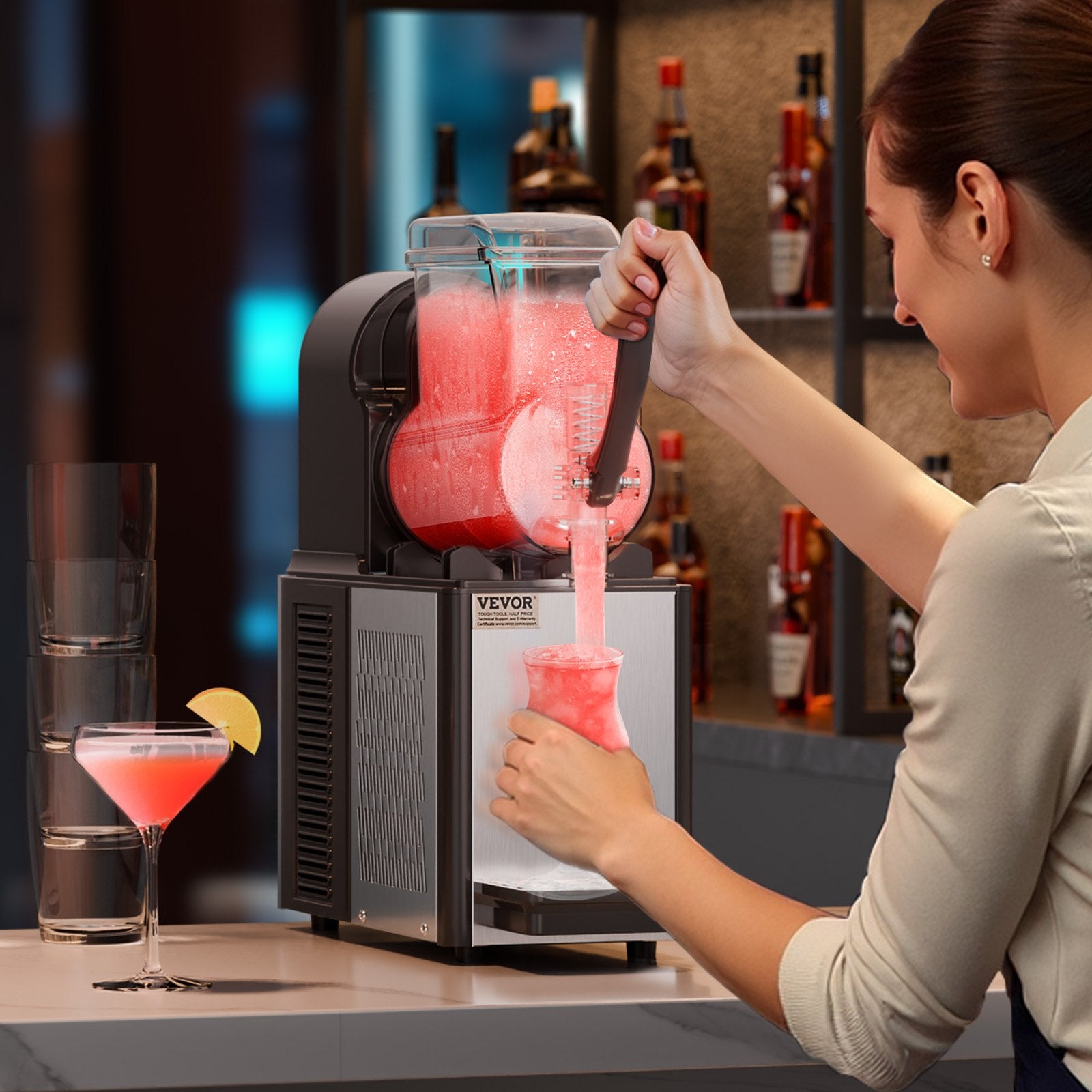 Commercial Slushy Machine, 4L Single Tank Frozen Drink Machine, 16 Cups Stainless Steel Margarita Smoothie Frozen Drink Maker, Slushie Maker for Home Party Restaurants Cafe Bars