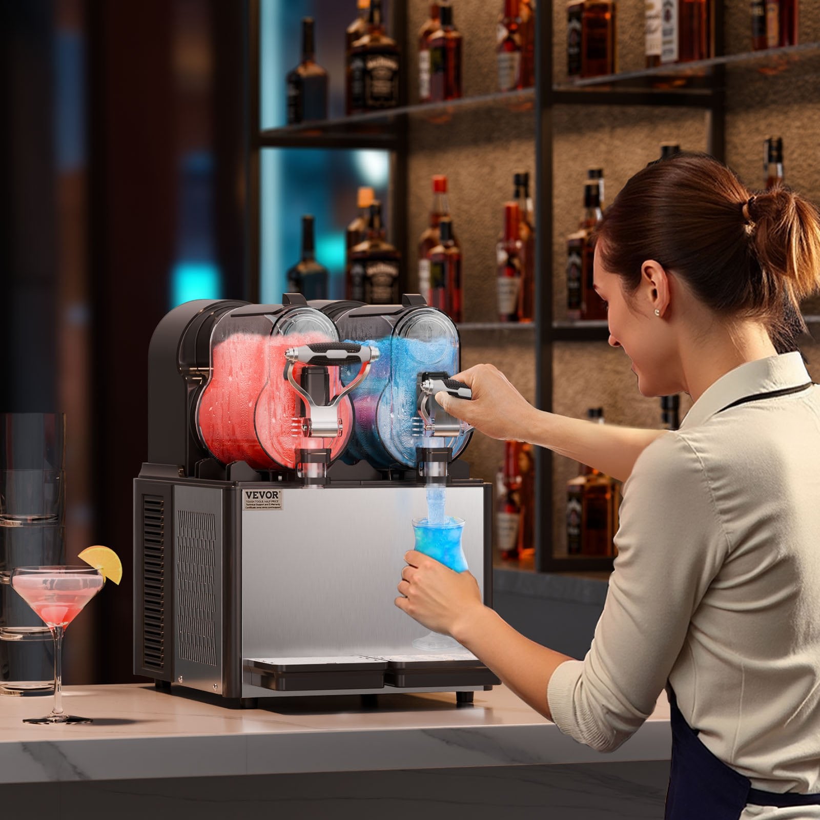 Food Storage: VEVOR 3Lx2 Tank Commercial Slushy Machine Margarita Smoothie Frozen Drink Maker