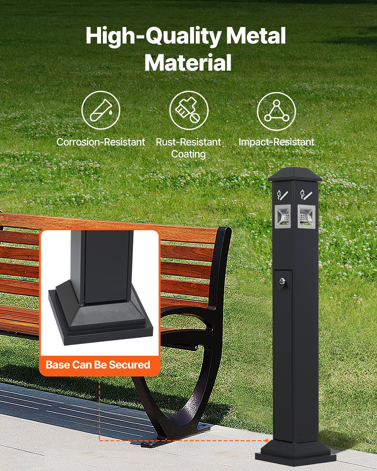 Cosmetic & Toiletry Bags: VEVOR Cigarette Butt Receptacle, Weatherproof Cigarette Butt Container with 4 Disposal Openings  & Top Cover, Freestanding Outdoor Cigarette Butt Disposal for Garden, Office, Restaurant, Hotel, Black