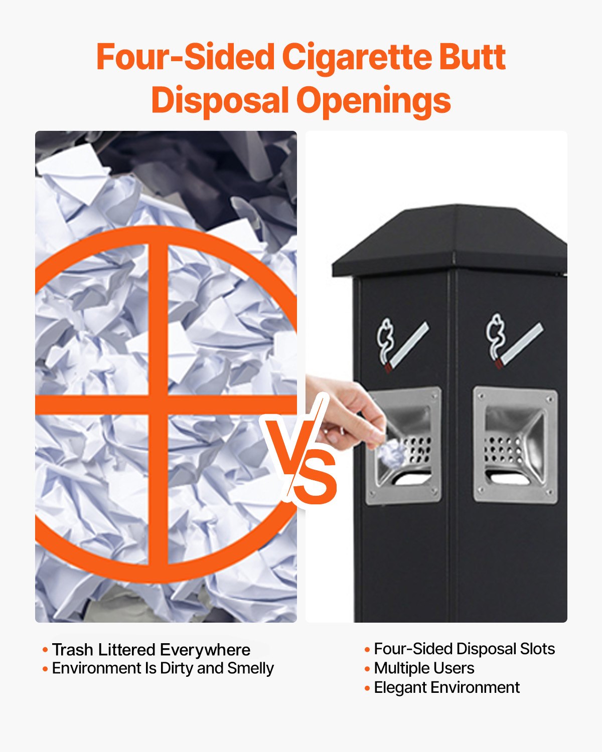 Cosmetic & Toiletry Bags: VEVOR Cigarette Butt Receptacle, Weatherproof Cigarette Butt Container with 4 Disposal Openings  & Top Cover, Freestanding Outdoor Cigarette Butt Disposal for Garden, Office, Restaurant, Hotel, Black