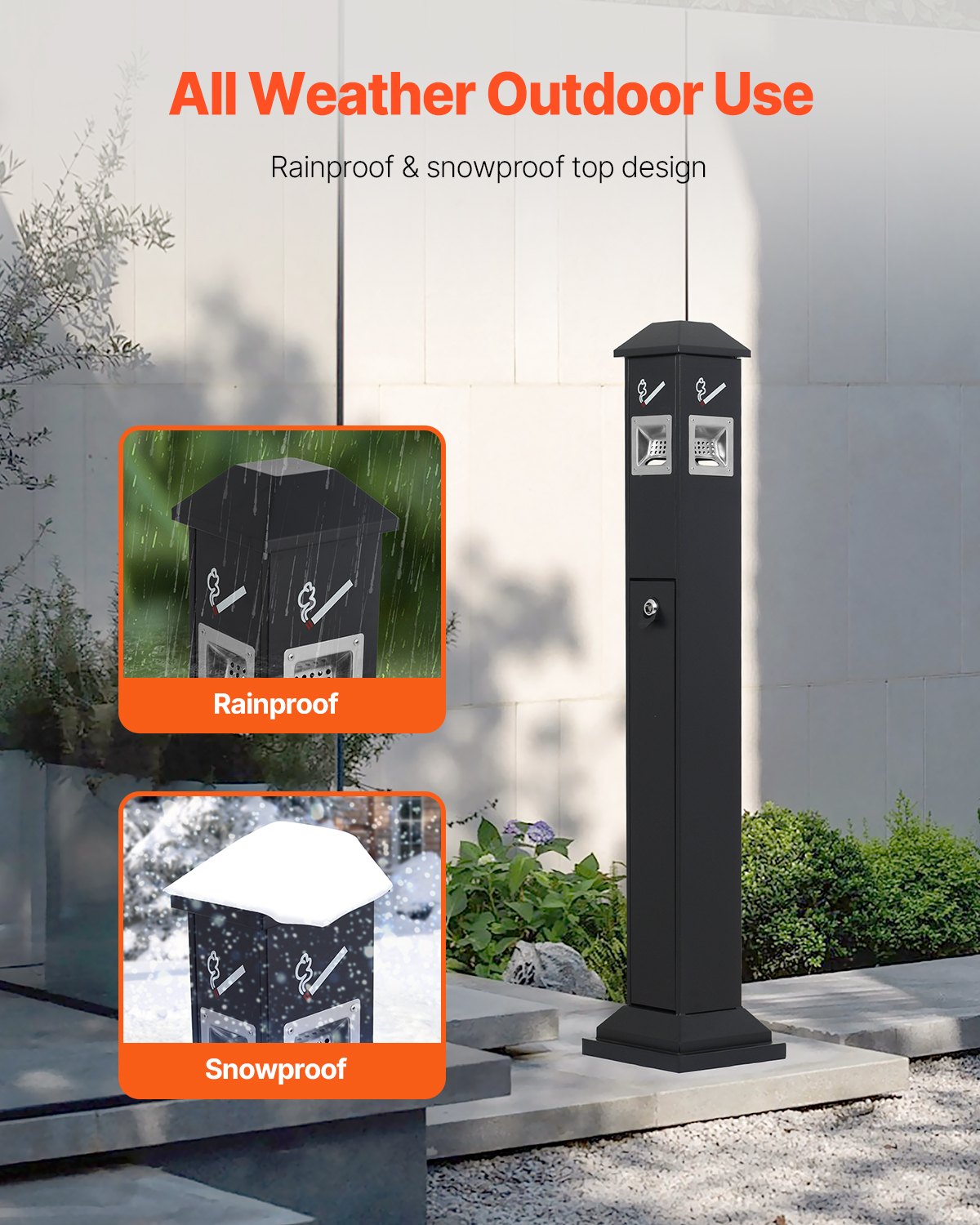Cosmetic & Toiletry Bags: VEVOR Cigarette Butt Receptacle, Weatherproof Cigarette Butt Container with 4 Disposal Openings  & Top Cover, Freestanding Outdoor Cigarette Butt Disposal for Garden, Office, Restaurant, Hotel, Black
