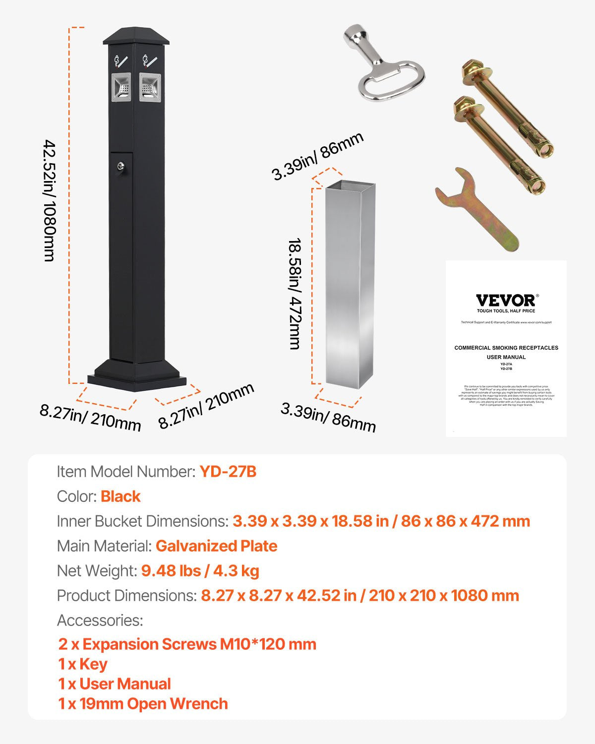 Cosmetic & Toiletry Bags: VEVOR Cigarette Butt Receptacle, Weatherproof Cigarette Butt Container with 4 Disposal Openings  & Top Cover, Freestanding Outdoor Cigarette Butt Disposal for Garden, Office, Restaurant, Hotel, Black