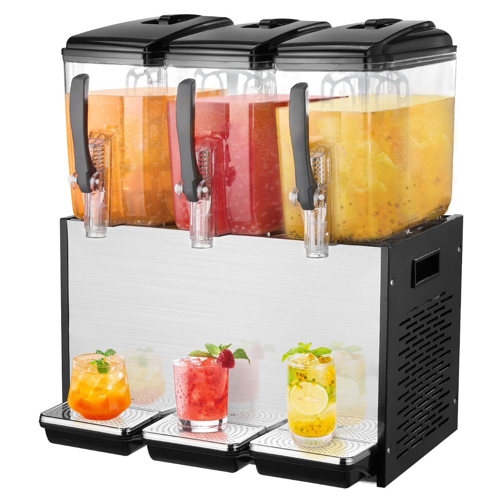 Drinkware: VEVOR Commercial Beverage Dispenser, 3 Tanks 12 L Per Tank Juice Dispenser, 370W Stainless Steel Ice Tea Drink Machine with 7℃-12℃ Cooling Temperature, for Cold Drink Restaurant Bar Party