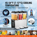 Drinkware: VEVOR Commercial Beverage Dispenser, 3 Tanks 12 L Per Tank Juice Dispenser, 370W Stainless Steel Ice Tea Drink Machine with 7℃-12℃ Cooling Temperature, for Cold Drink Restaurant Bar Party
