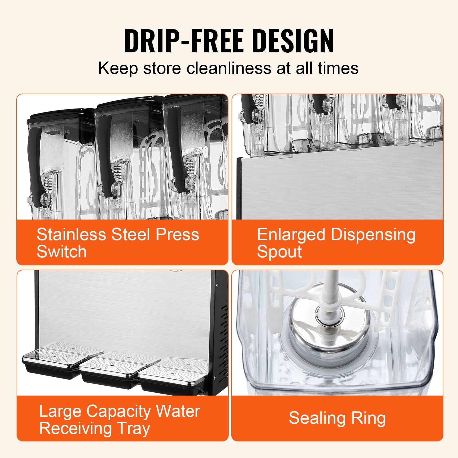 Drinkware: VEVOR Commercial Beverage Dispenser, 3 Tanks 12 L Per Tank Juice Dispenser, 370W Stainless Steel Ice Tea Drink Machine with 7℃-12℃ Cooling Temperature, for Cold Drink Restaurant Bar Party