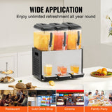 Drinkware: VEVOR Commercial Beverage Dispenser, 3 Tanks 12 L Per Tank Juice Dispenser, 370W Stainless Steel Ice Tea Drink Machine with 7℃-12℃ Cooling Temperature, for Cold Drink Restaurant Bar Party