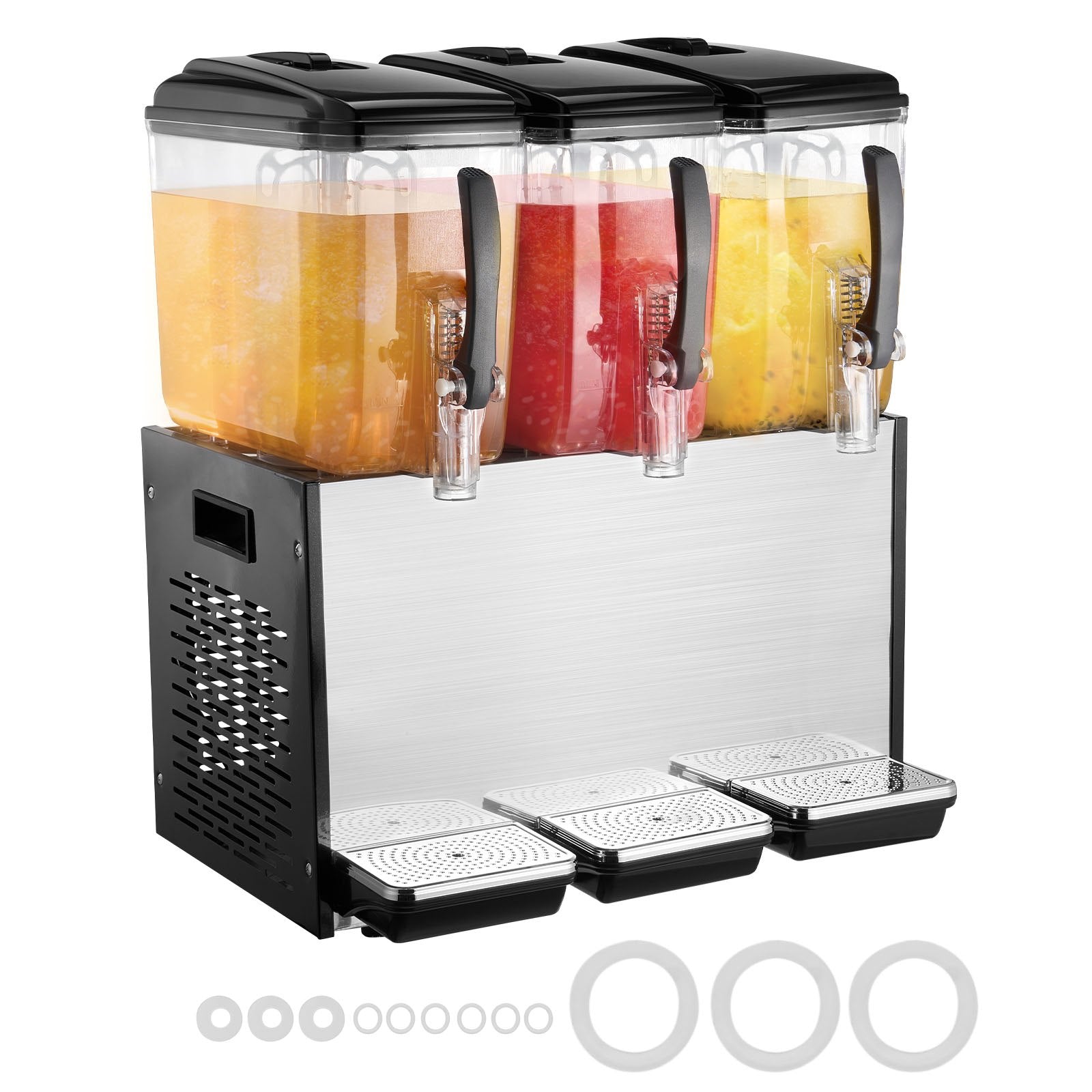 Drinkware: VEVOR Commercial Beverage Dispenser, 3 Tanks 12 L Per Tank Juice Dispenser, 370W Stainless Steel Ice Tea Drink Machine with 7℃-12℃ Cooling Temperature, for Cold Drink Restaurant Bar Party