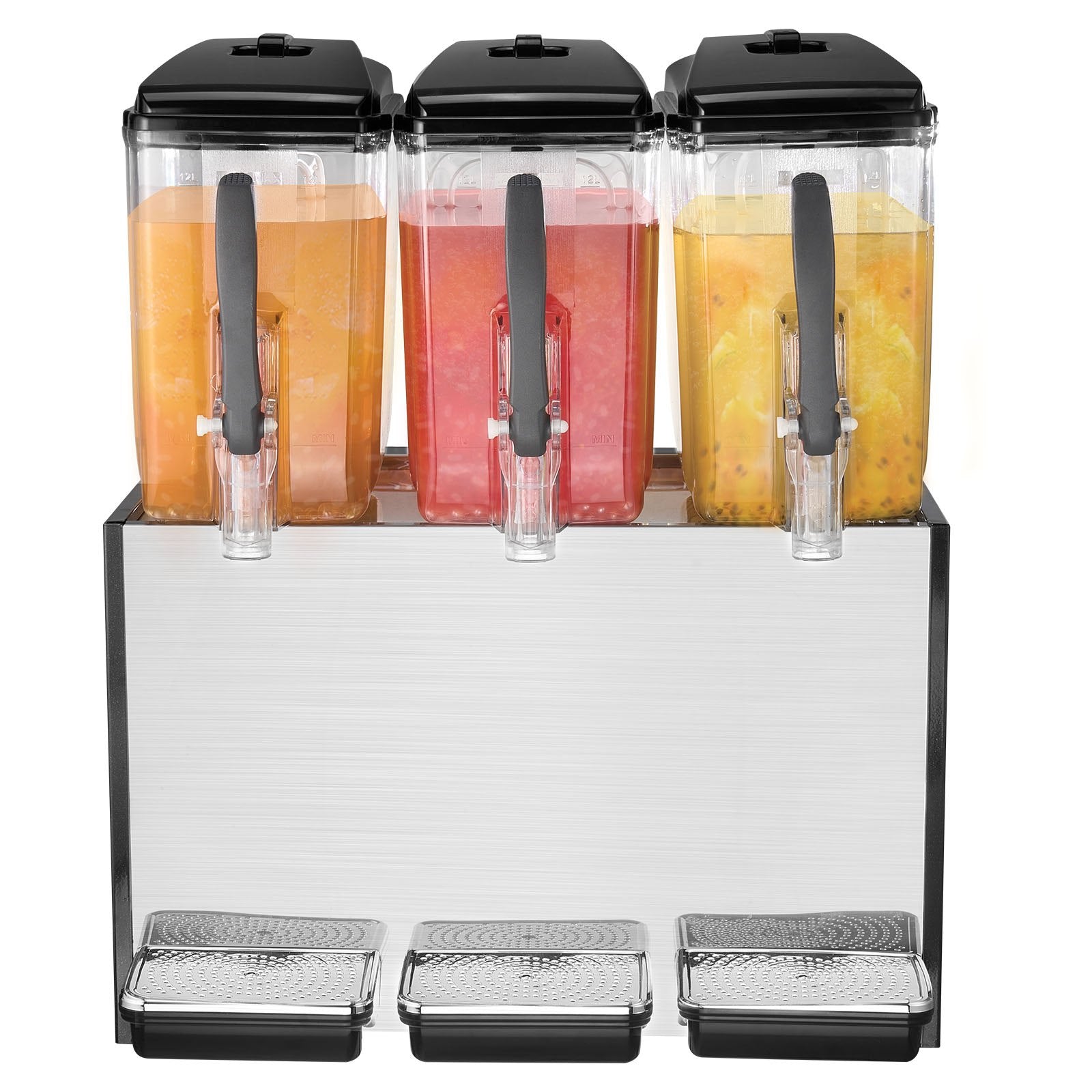 Drinkware: VEVOR Commercial Beverage Dispenser, 3 Tanks 12 L Per Tank Juice Dispenser, 370W Stainless Steel Ice Tea Drink Machine with 7℃-12℃ Cooling Temperature, for Cold Drink Restaurant Bar Party