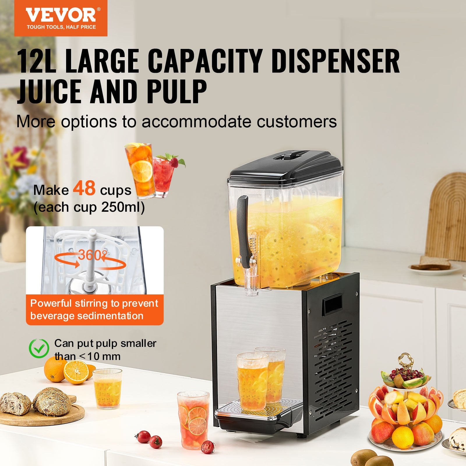 Drinkware: VEVOR Commercial Beverage Dispenser 12L Cold Juice Ice Drink Dispenser for Party
