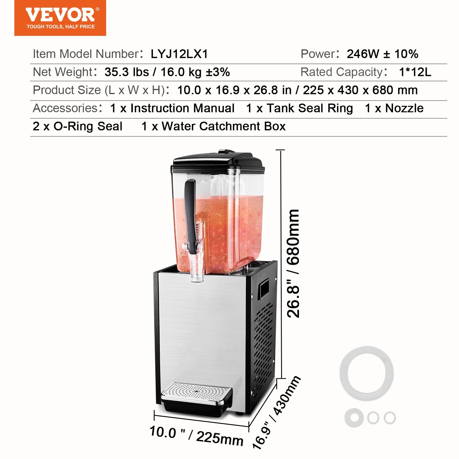 Drinkware: VEVOR Commercial Beverage Dispenser 12L Cold Juice Ice Drink Dispenser for Party