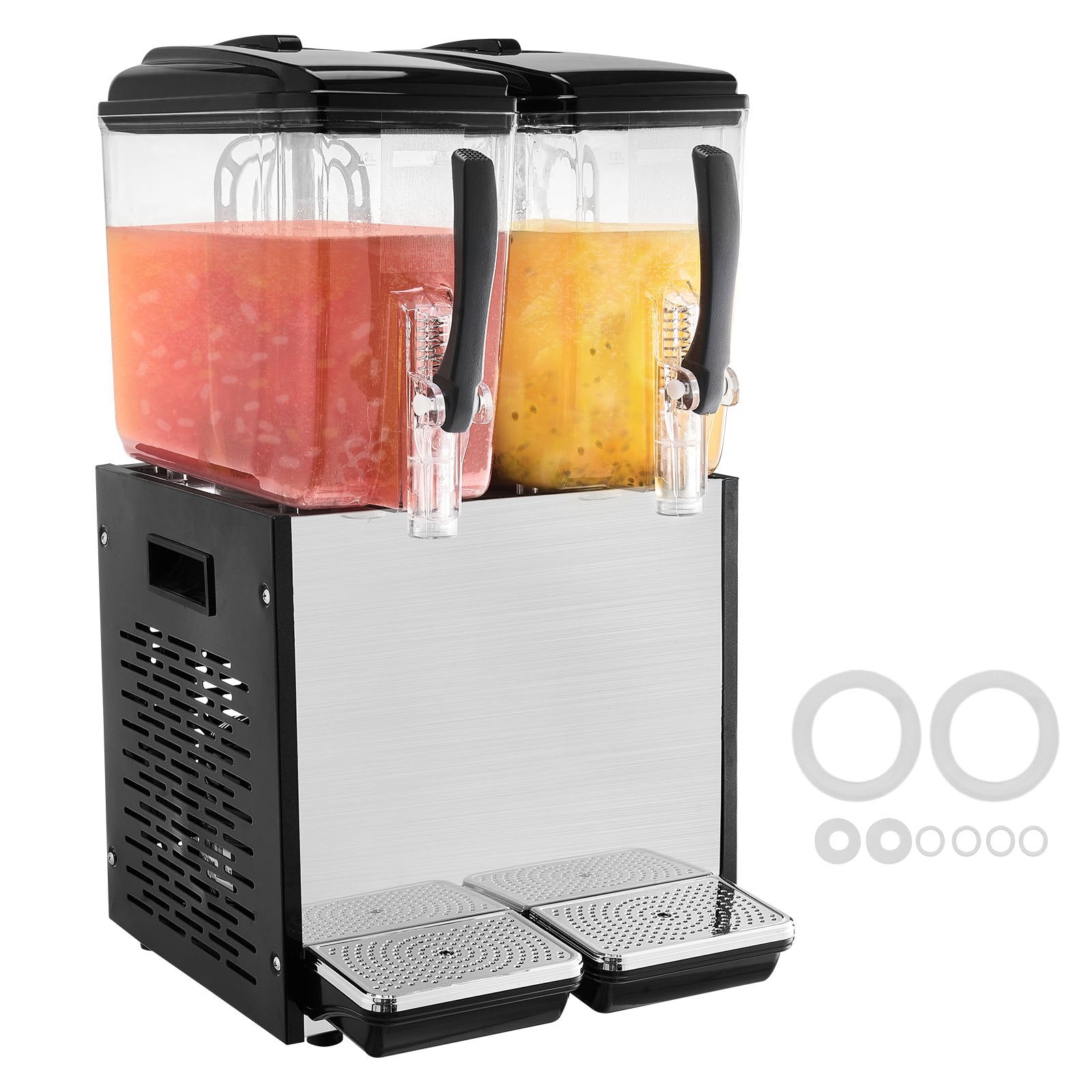 Drinkware: VEVOR Commercial Beverage Dispenser, 2 Tanks 12 L Per Tank Juice Dispenser, 286W Stainless Steel Ice Tea Drink Machine with 7℃-12℃ Cooling Temperature, for Cold Drink Restaurant Bar Party