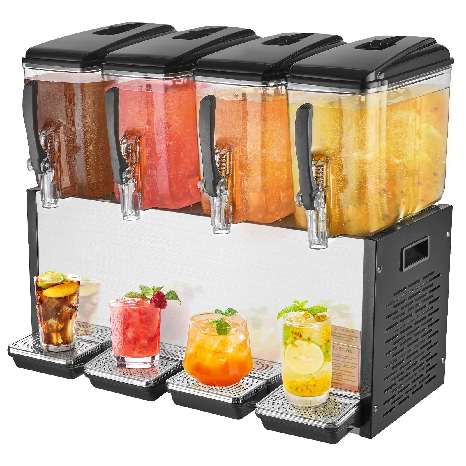 Drinkware: VEVOR Commercial Beverage Dispenser, 4 Tanks 12 L Per Tank Juice Dispenser, 510W Stainless Steel Ice Tea Drink Machine with 7℃-12℃ Cooling Temperature, for Cold Drink Restaurant Bar Party