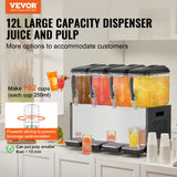 Drinkware: VEVOR Commercial Beverage Dispenser, 4 Tanks 12 L Per Tank Juice Dispenser, 510W Stainless Steel Ice Tea Drink Machine with 7℃-12℃ Cooling Temperature, for Cold Drink Restaurant Bar Party