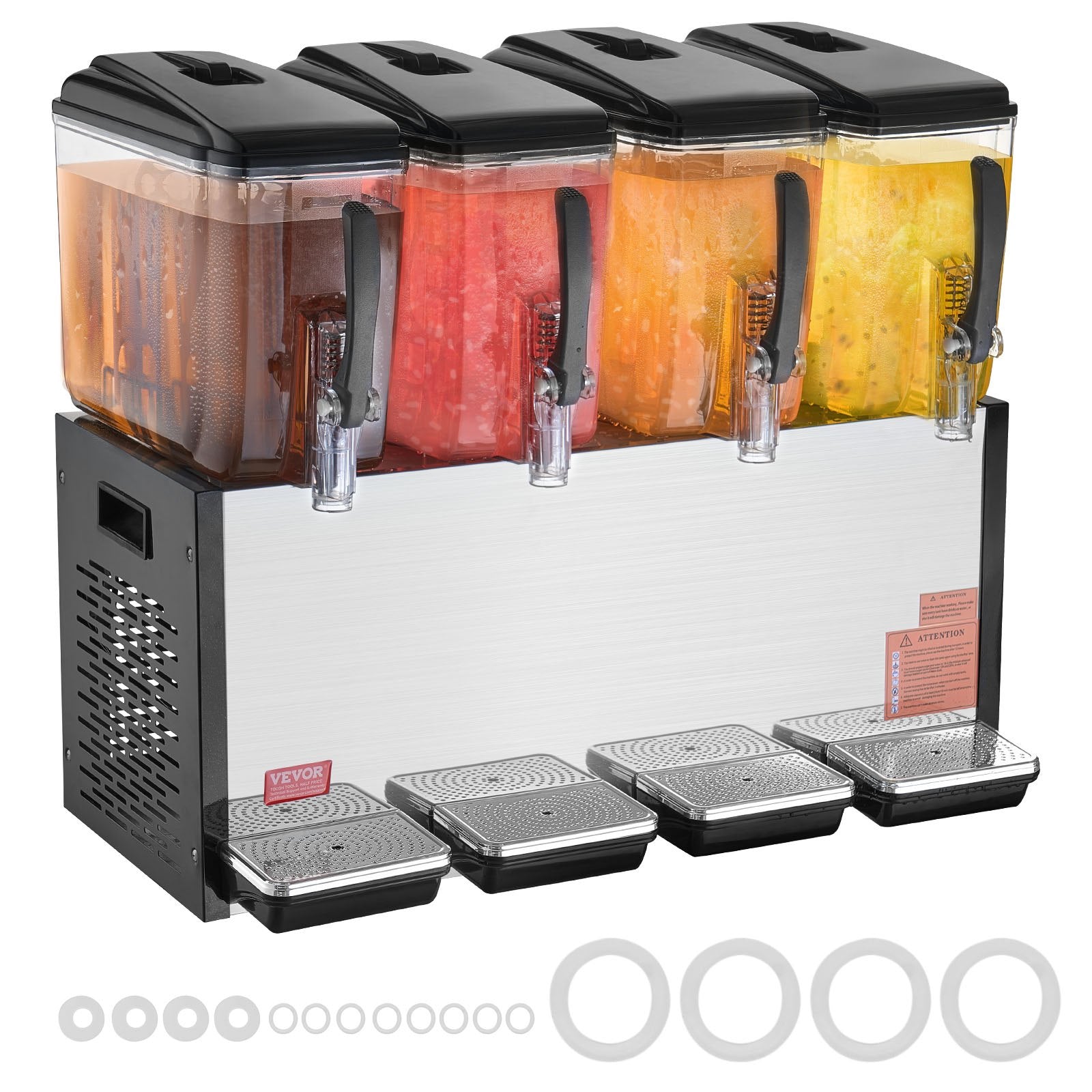 Drinkware: VEVOR Commercial Beverage Dispenser, 4 Tanks 12 L Per Tank Juice Dispenser, 510W Stainless Steel Ice Tea Drink Machine with 7℃-12℃ Cooling Temperature, for Cold Drink Restaurant Bar Party