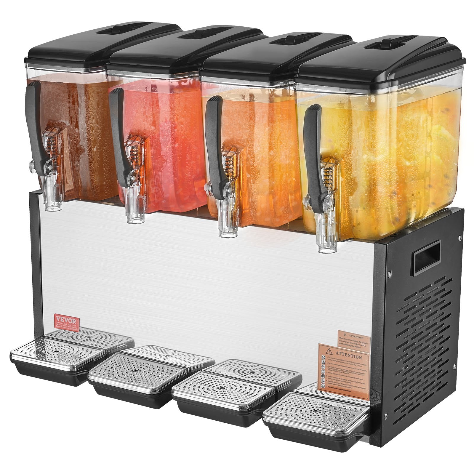 Drinkware: VEVOR Commercial Beverage Dispenser, 4 Tanks 12 L Per Tank Juice Dispenser, 510W Stainless Steel Ice Tea Drink Machine with 7℃-12℃ Cooling Temperature, for Cold Drink Restaurant Bar Party
