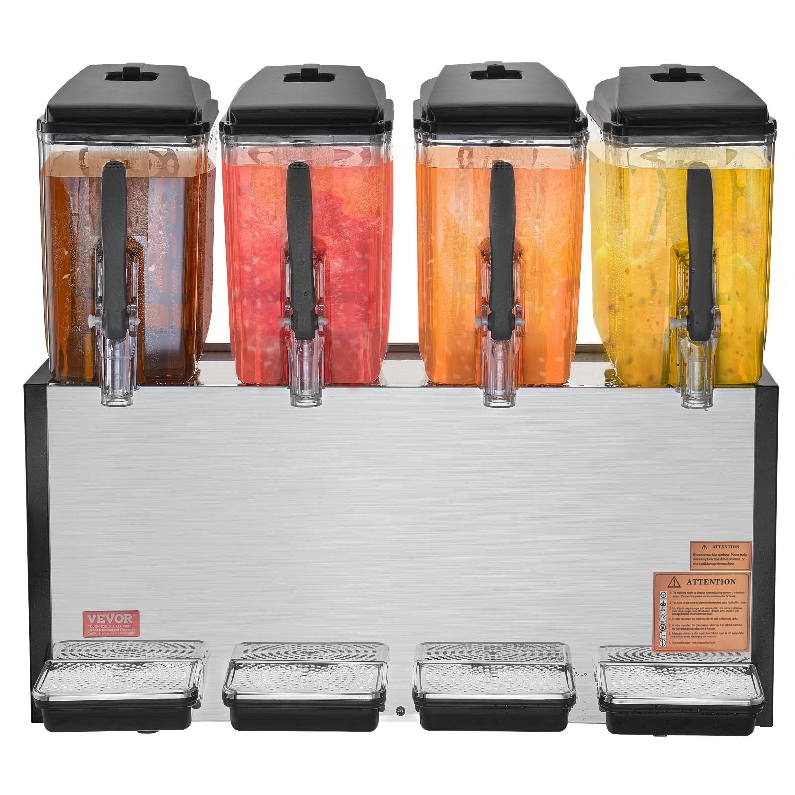 Drinkware: VEVOR Commercial Beverage Dispenser, 4 Tanks 12 L Per Tank Juice Dispenser, 510W Stainless Steel Ice Tea Drink Machine with 7℃-12℃ Cooling Temperature, for Cold Drink Restaurant Bar Party