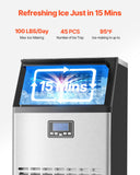 Food Storage: VEVOR Commercial Ice Maker Machine, 100lbs/24H Ice Maker Machine with 33lbs Storage Capacity, 45 Ice Cubes in 15 Minutes, LED Digital Display Freestanding Self-Cleaning for Bar Office Restaurant