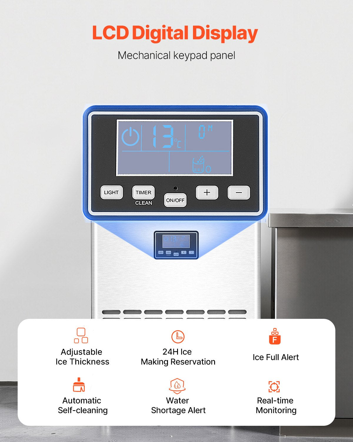Food Storage: VEVOR Commercial Ice Maker Machine, 100lbs/24H Ice Maker Machine with 33lbs Storage Capacity, 45 Ice Cubes in 15 Minutes, LED Digital Display Freestanding Self-Cleaning for Bar Office Restaurant