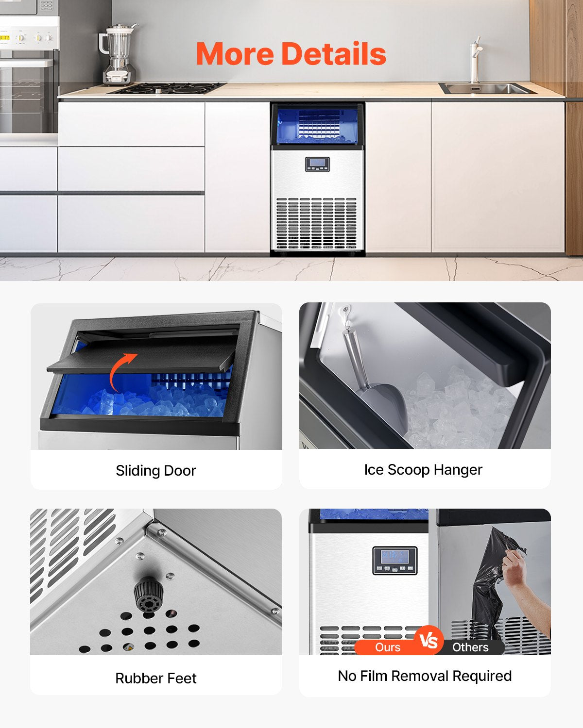 Food Storage: VEVOR Commercial Ice Maker Machine, 100lbs/24H Ice Maker Machine with 33lbs Storage Capacity, 45 Ice Cubes in 15 Minutes, LED Digital Display Freestanding Self-Cleaning for Bar Office Restaurant