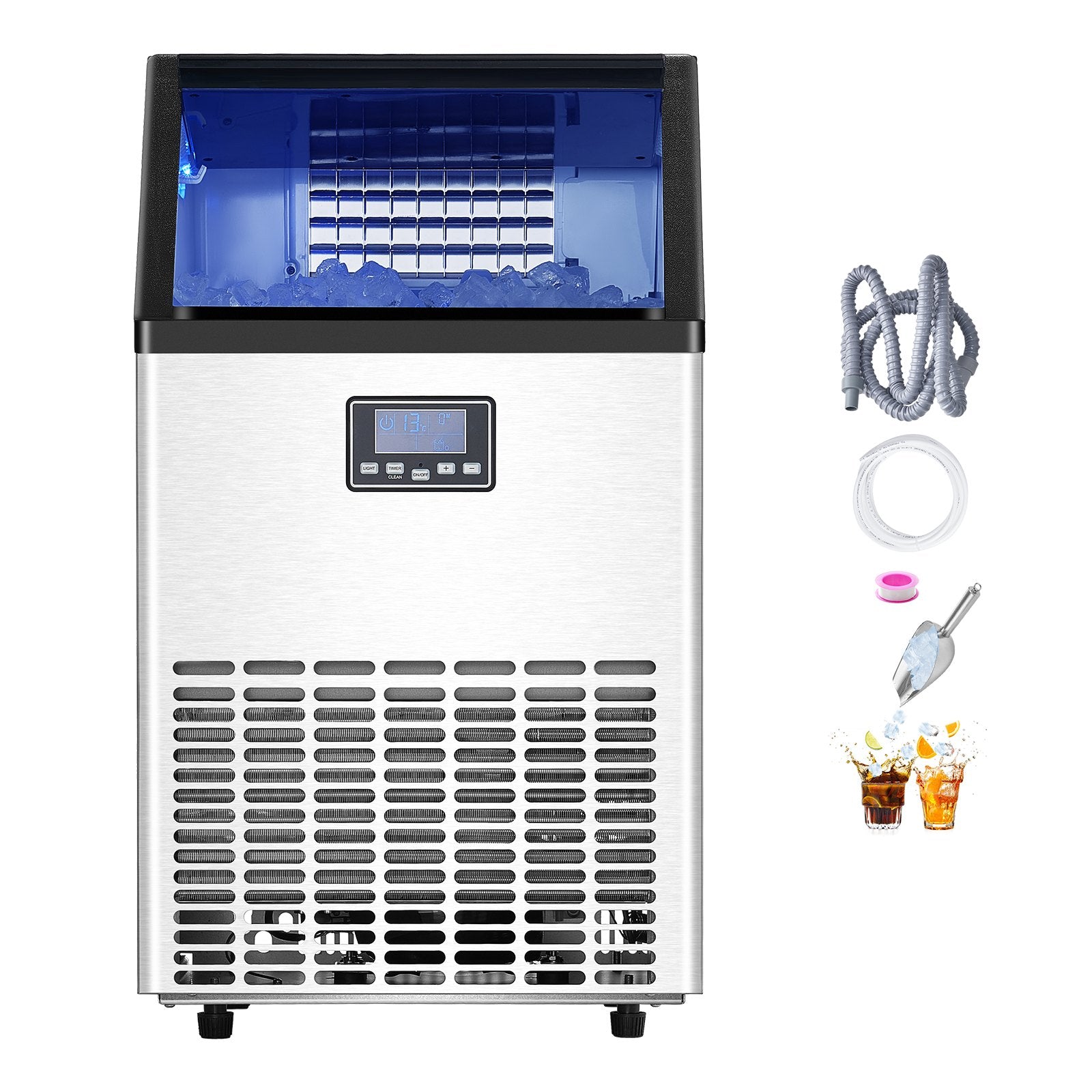 Food Storage: VEVOR Commercial Ice Maker Machine, 100lbs/24H Ice Maker Machine with 33lbs Storage Capacity, 45 Ice Cubes in 15 Minutes, LED Digital Display Freestanding Self-Cleaning for Bar Office Restaurant