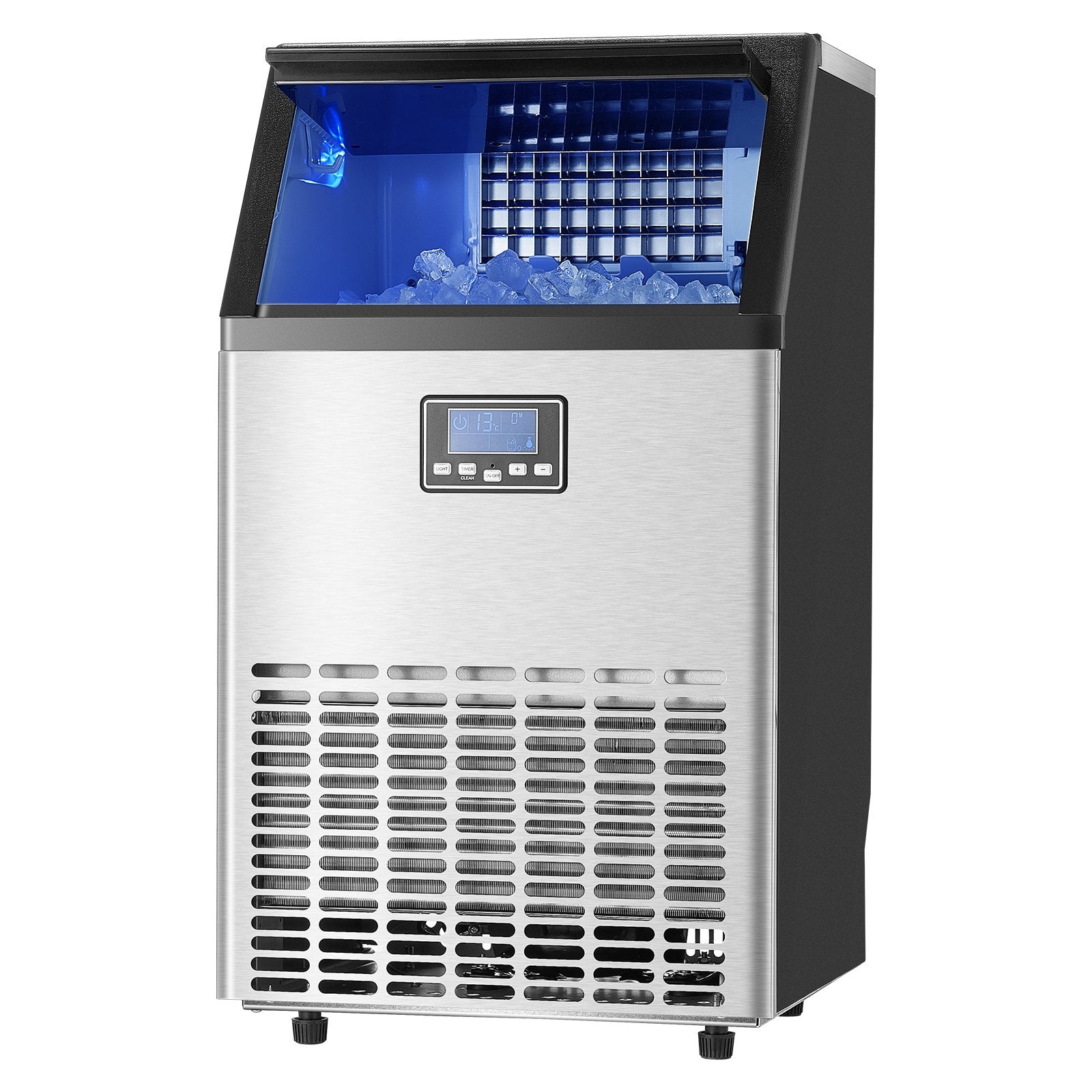 Food Storage: VEVOR Commercial Ice Maker Machine, 100lbs/24H Ice Maker Machine with 33lbs Storage Capacity, 45 Ice Cubes in 15 Minutes, LED Digital Display Freestanding Self-Cleaning for Bar Office Restaurant