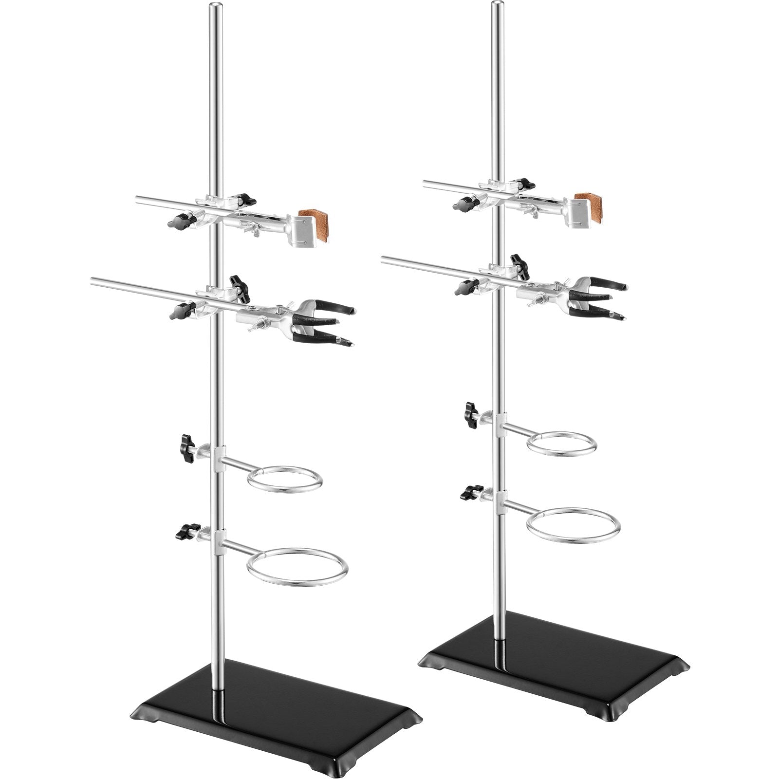 Heating Pads: VEVOR Lab Stand Support, Laboratory Retort Support Stand 2 Sets, Steel Lab Stand 23.6" Rod and 8.3" x 5.3" Cast Iron Base, Includes Flask Clamps, Burette Clamps and Cross Clamps