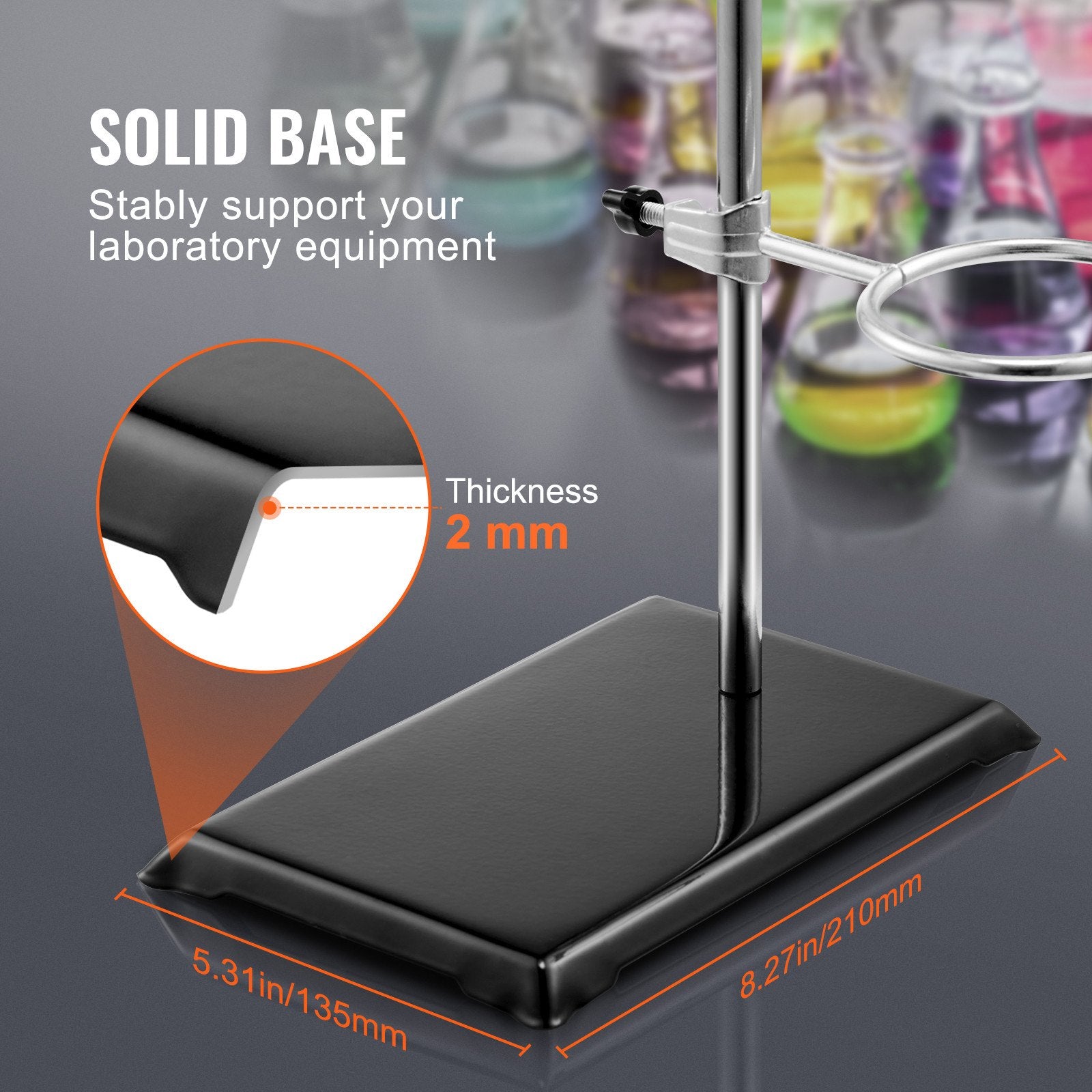 Heating Pads: VEVOR Lab Stand Support, Laboratory Retort Support Stand 2 Sets, Steel Lab Stand 23.6" Rod and 8.3" x 5.3" Cast Iron Base, Includes Flask Clamps, Burette Clamps and Cross Clamps