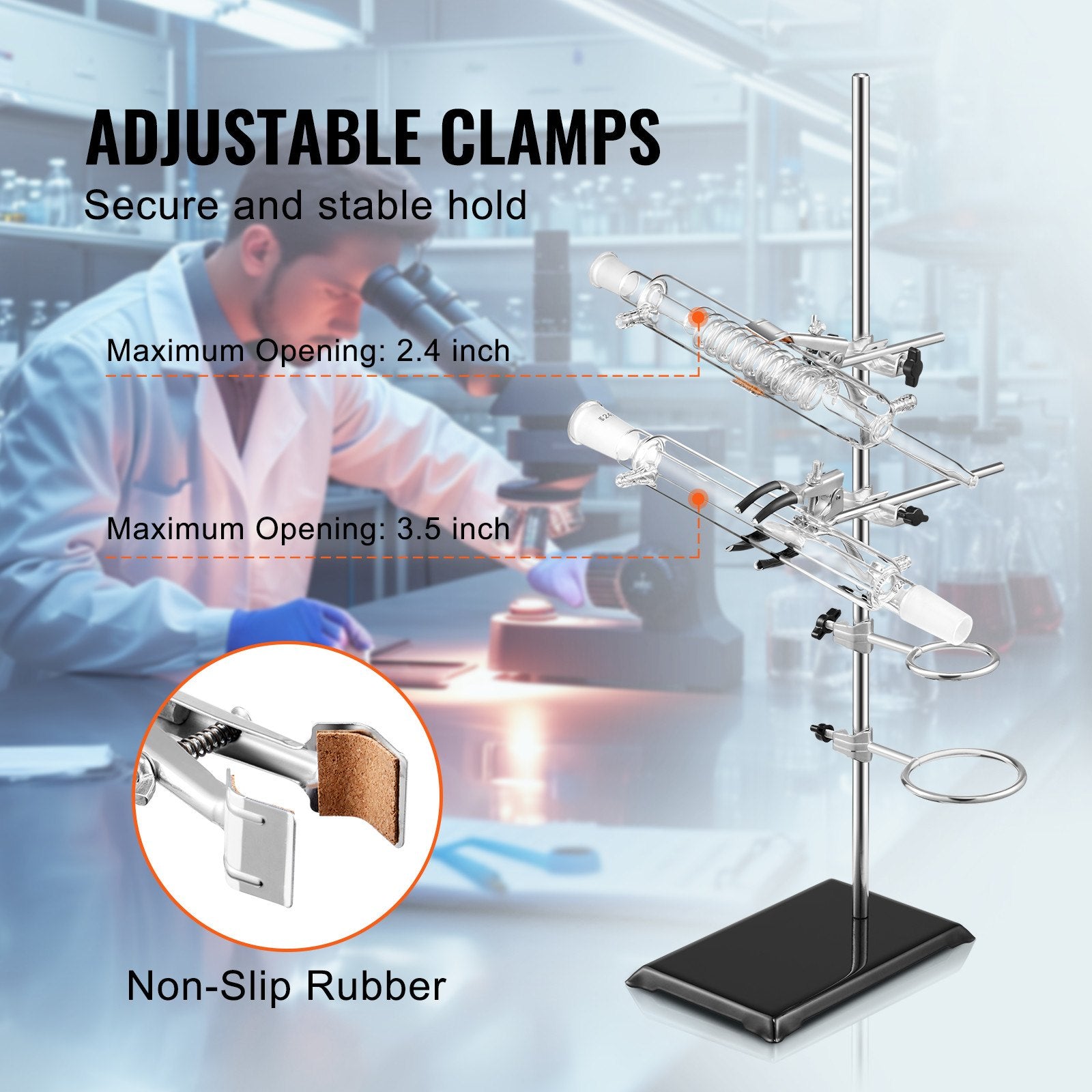 Heating Pads: VEVOR Lab Stand Support, Laboratory Retort Support Stand 2 Sets, Steel Lab Stand 23.6" Rod and 8.3" x 5.3" Cast Iron Base, Includes Flask Clamps, Burette Clamps and Cross Clamps