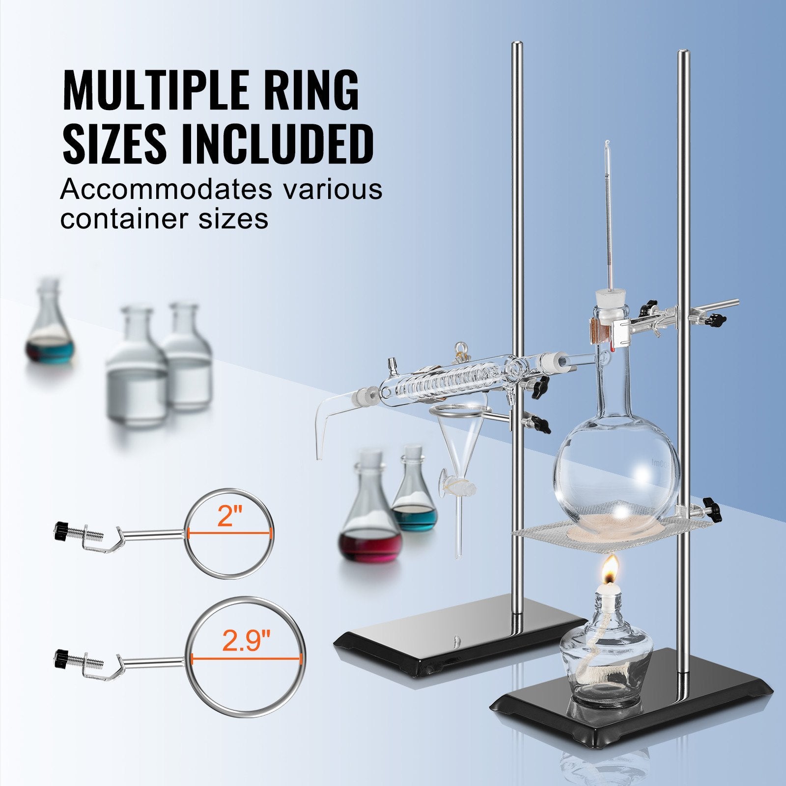 Heating Pads: VEVOR Lab Stand Support, Laboratory Retort Support Stand 2 Sets, Steel Lab Stand 23.6" Rod and 8.3" x 5.3" Cast Iron Base, Includes Flask Clamps, Burette Clamps and Cross Clamps