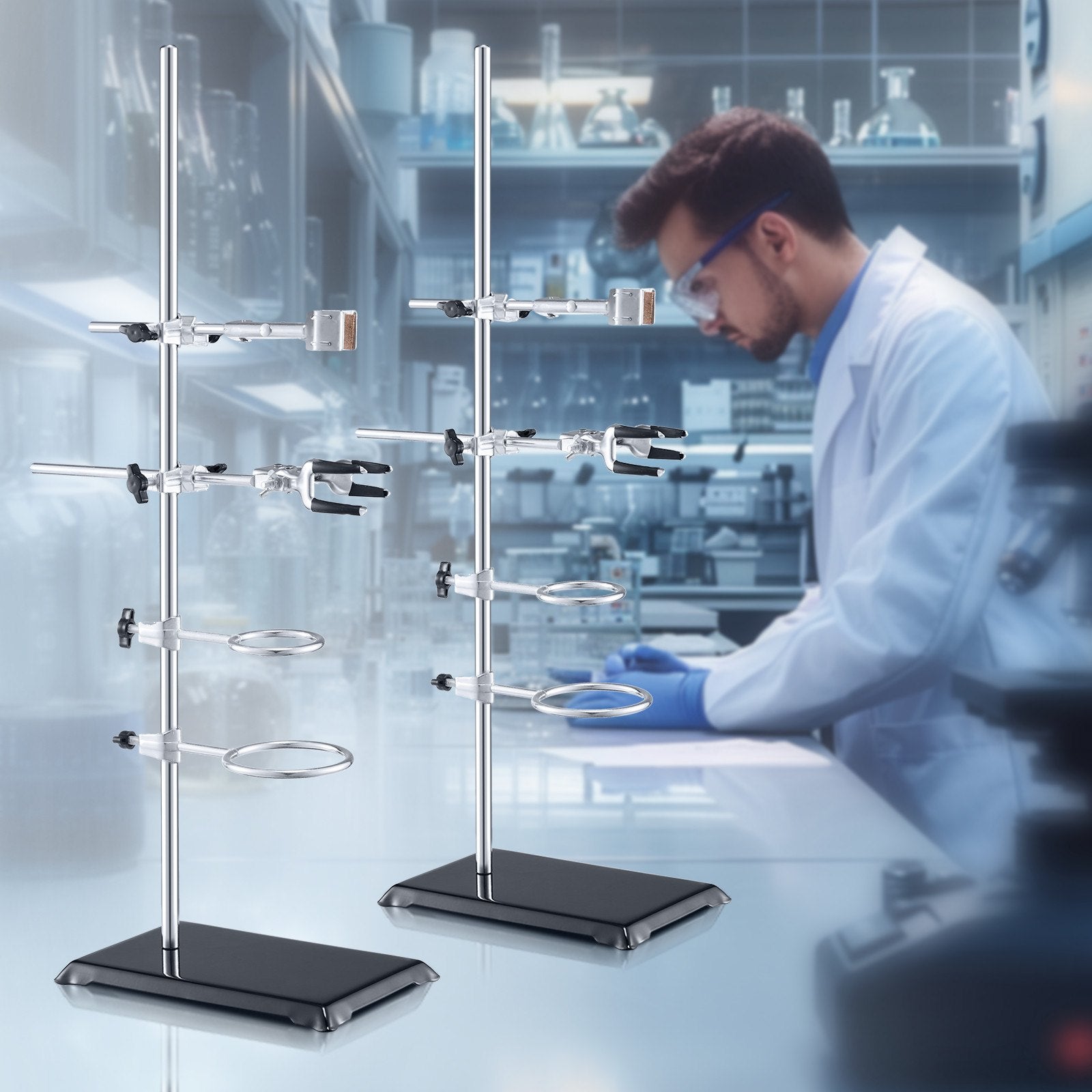 Heating Pads: VEVOR Lab Stand Support, Laboratory Retort Support Stand 2 Sets, Steel Lab Stand 23.6" Rod and 8.3" x 5.3" Cast Iron Base, Includes Flask Clamps, Burette Clamps and Cross Clamps