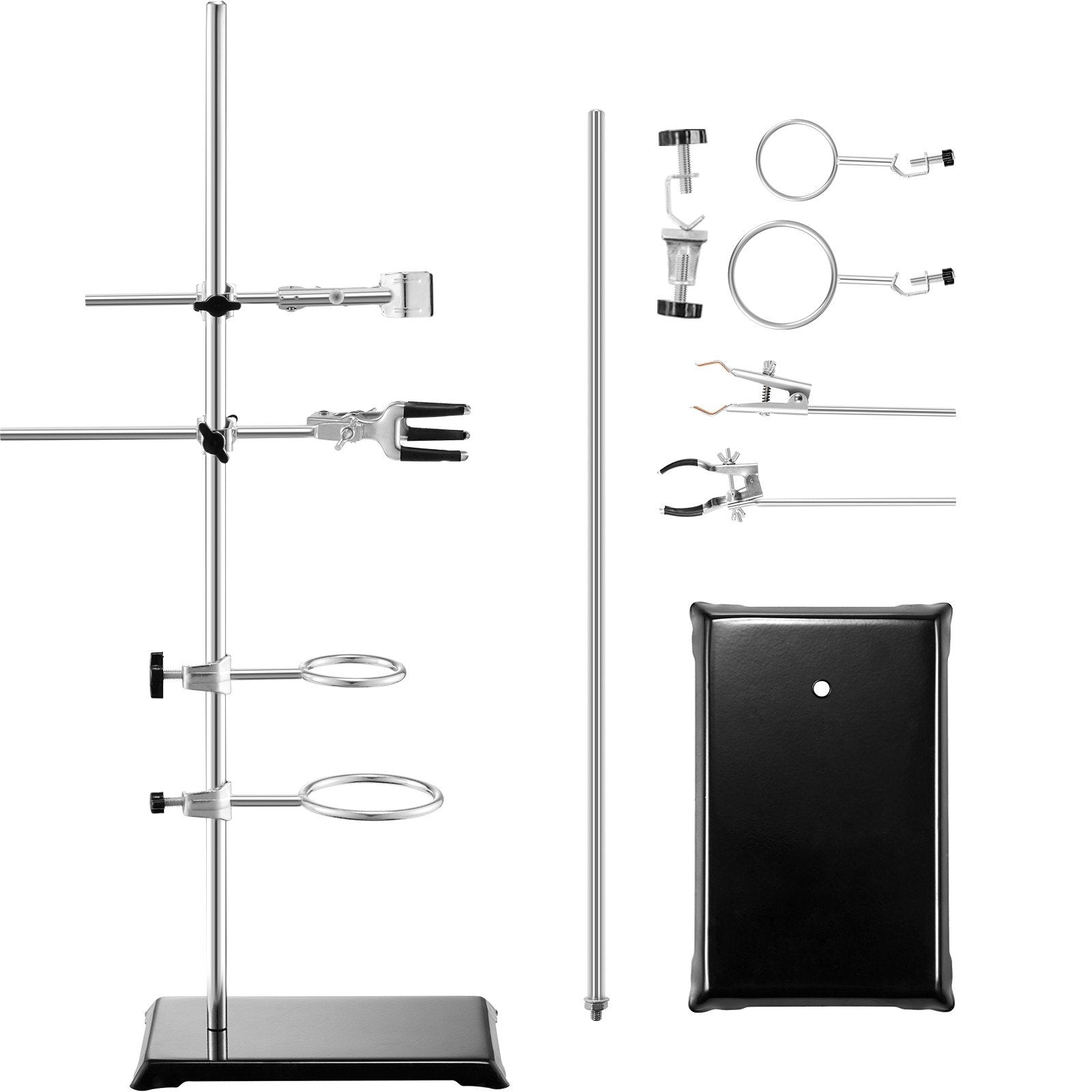 Heating Pads: VEVOR Lab Stand Support, Laboratory Retort Support Stand 2 Sets, Steel Lab Stand 23.6" Rod and 8.3" x 5.3" Cast Iron Base, Includes Flask Clamps, Burette Clamps and Cross Clamps