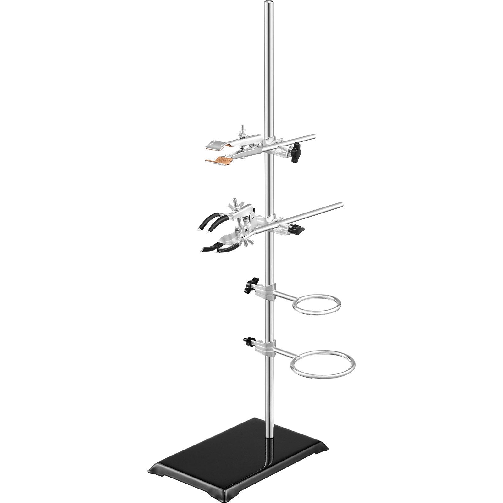 Heating Pads: VEVOR Lab Stand Support, Laboratory Retort Support Stand 2 Sets, Steel Lab Stand 23.6" Rod and 8.3" x 5.3" Cast Iron Base, Includes Flask Clamps, Burette Clamps and Cross Clamps