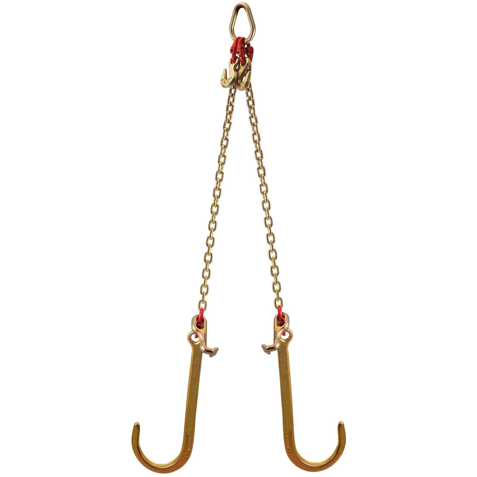 V Bridle Chain, 5/16 in x 2 ft Bridle Tow Chain, Grade 80 V-Bridle Transport Chain, 9260 Lbs Break Strength with TJ Hooks and Crab Hooks, Heavy Duty Pear Link Connector and Chain Shorteners