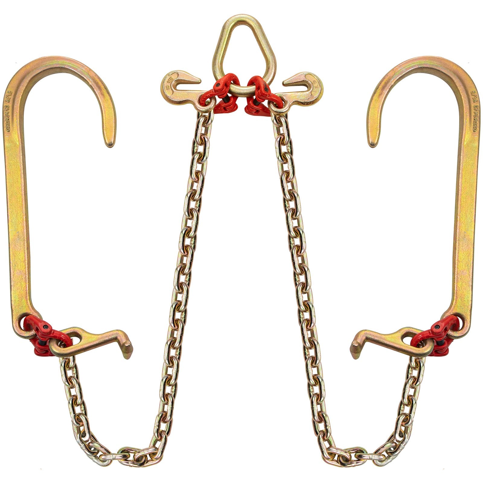 V Bridle Chain, 5/16 in x 2 ft Bridle Tow Chain, Grade 80 V-Bridle Transport Chain, 9260 Lbs Break Strength with TJ Hooks and Crab Hooks, Heavy Duty Pear Link Connector and Chain Shorteners