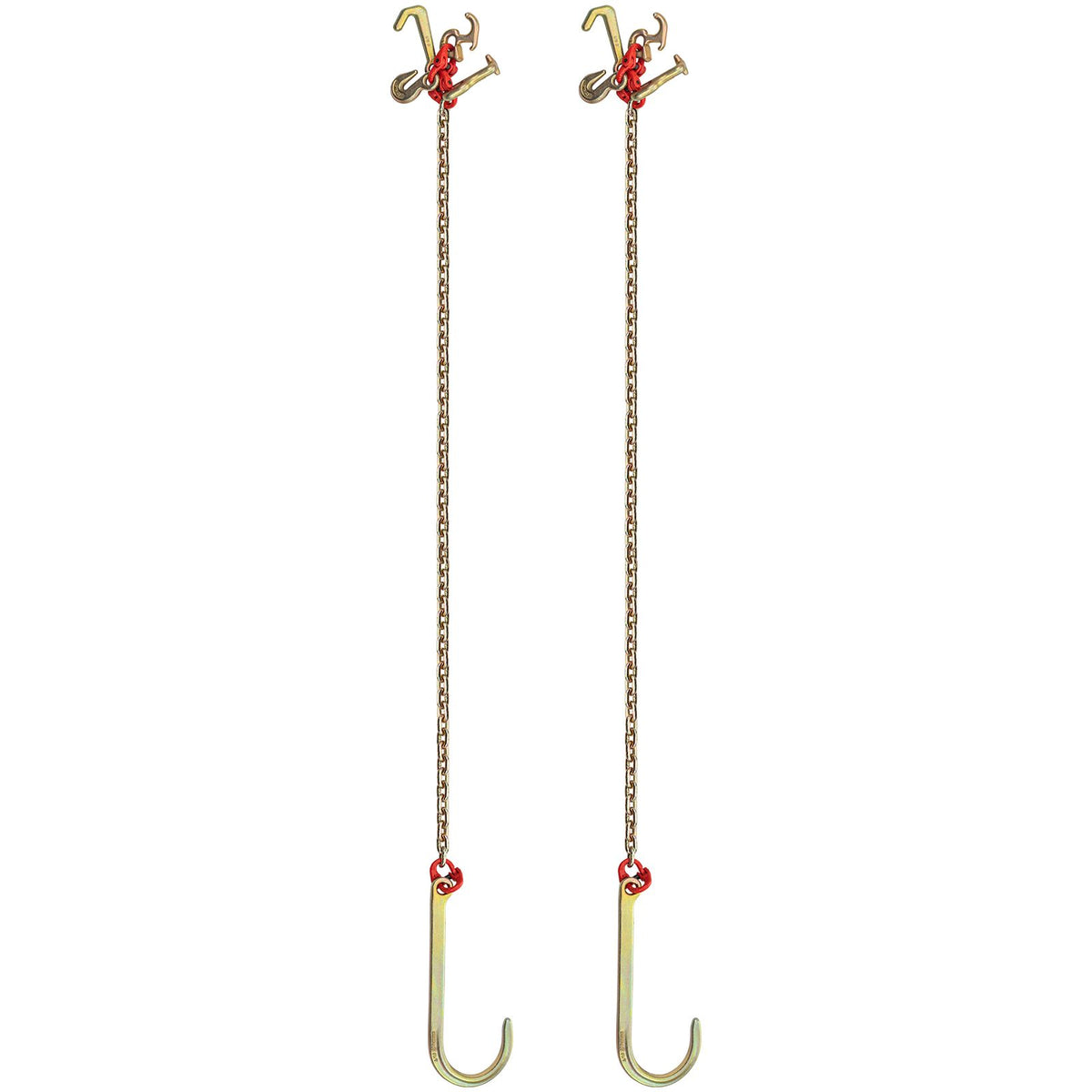 J Hook Chain, 2PCS 8 mm x 300 cm G80 Long Shank J Hook Tow Chain with RTJ Cluster Hook & Grab Hook, 2448 kg Working Load, Heavy Duty Transport Truck Chain for Wrecker Recovery Trailer Towing
