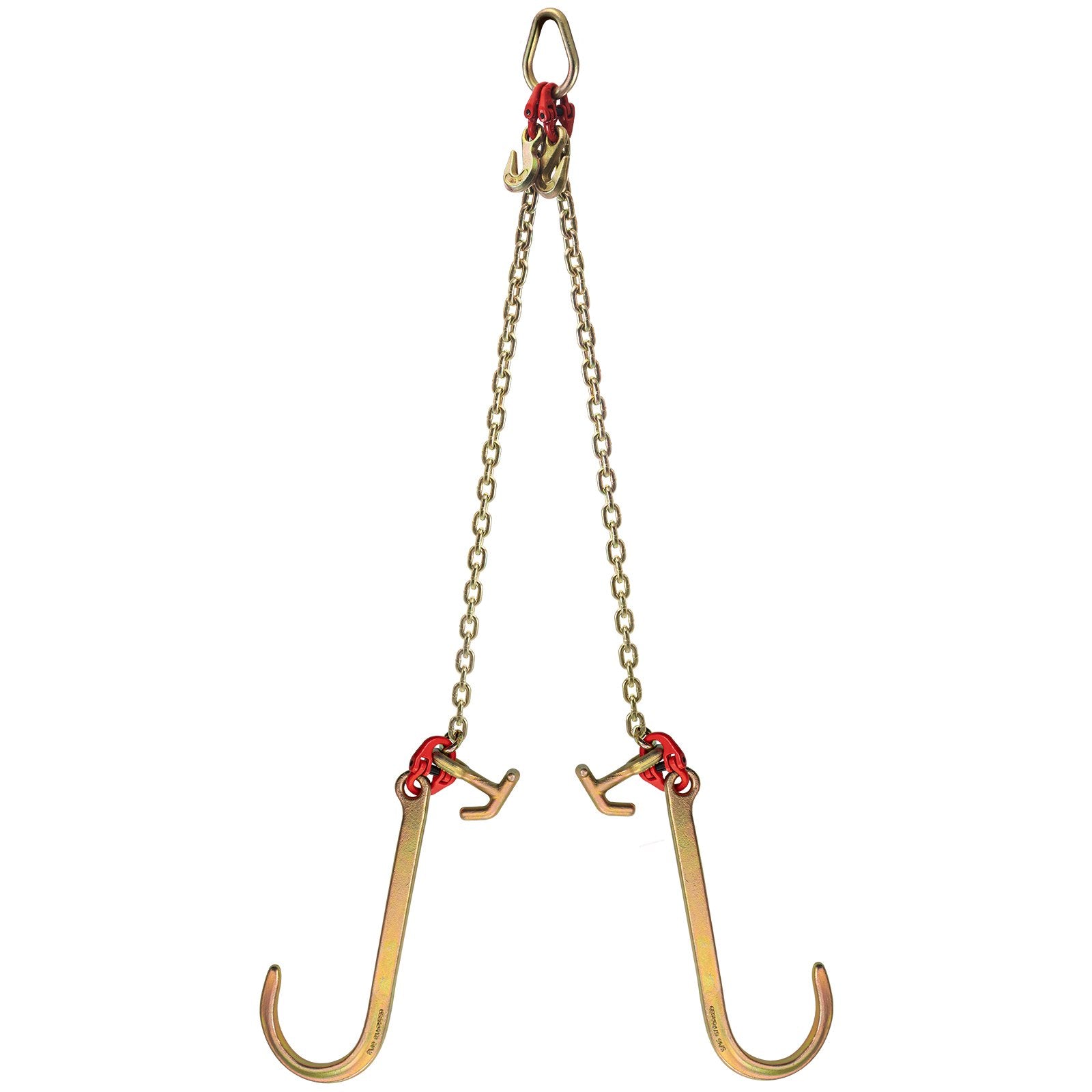 V Bridle Chain, 5/16 in x 2 ft Tow Chain Bridle, Grade 80 V-Bridle Transport Chain, 9260 Lbs Break Strength with TJ Hooks & Grab Hooks, Heavy Duty Pear Link Connector and Chain Shorteners
