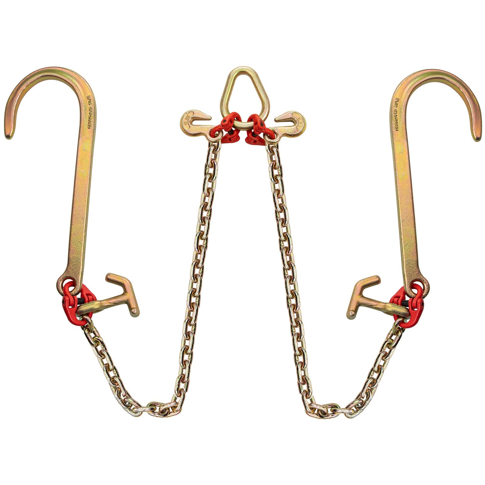 V Bridle Chain, 5/16 in x 2 ft Tow Chain Bridle, Grade 80 V-Bridle Transport Chain, 9260 Lbs Break Strength with TJ Hooks & Grab Hooks, Heavy Duty Pear Link Connector and Chain Shorteners