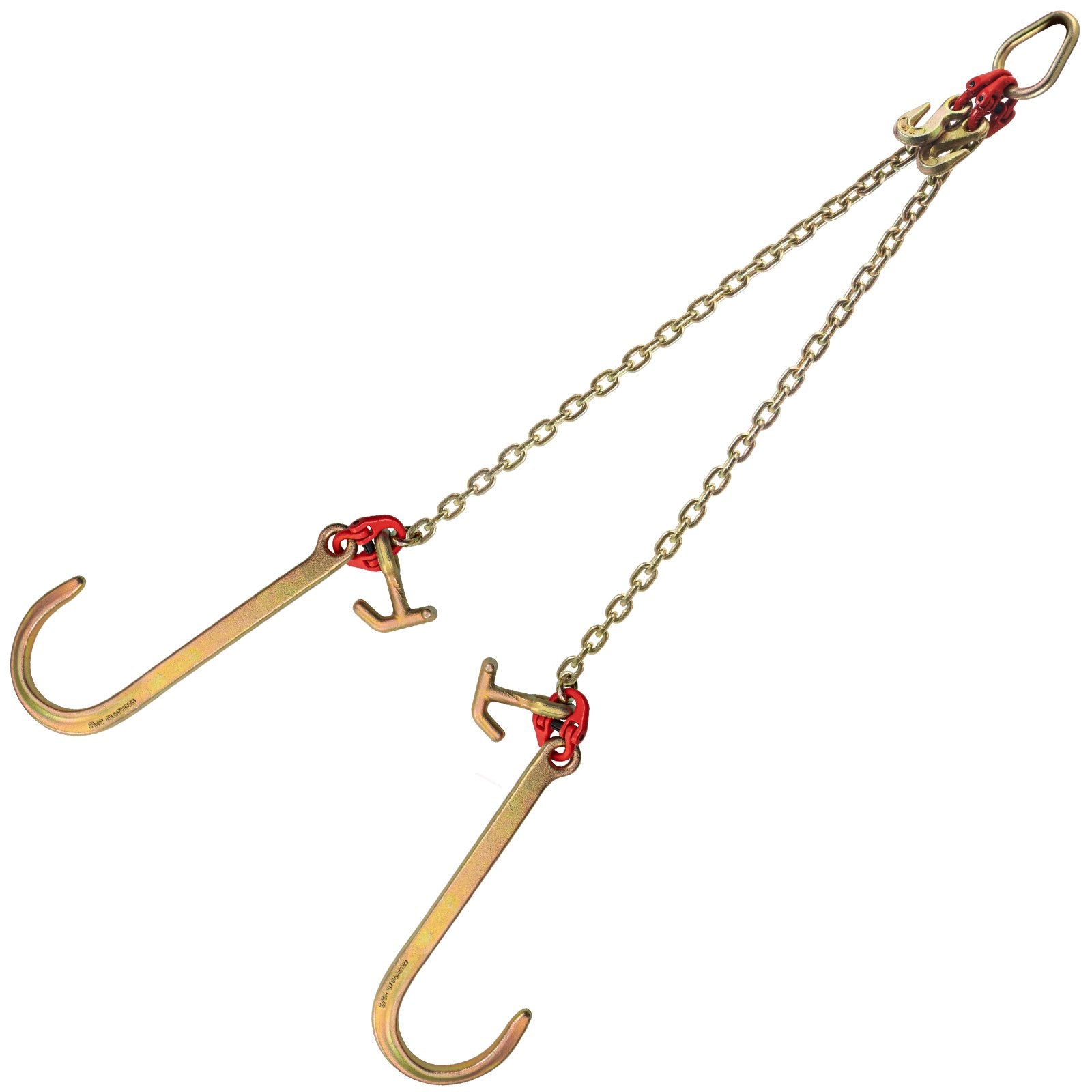 V Bridle Chain, 5/16 in x 2 ft Tow Chain Bridle, Grade 80 V-Bridle Transport Chain, 9260 Lbs Break Strength with TJ Hooks & Grab Hooks, Heavy Duty Pear Link Connector and Chain Shorteners