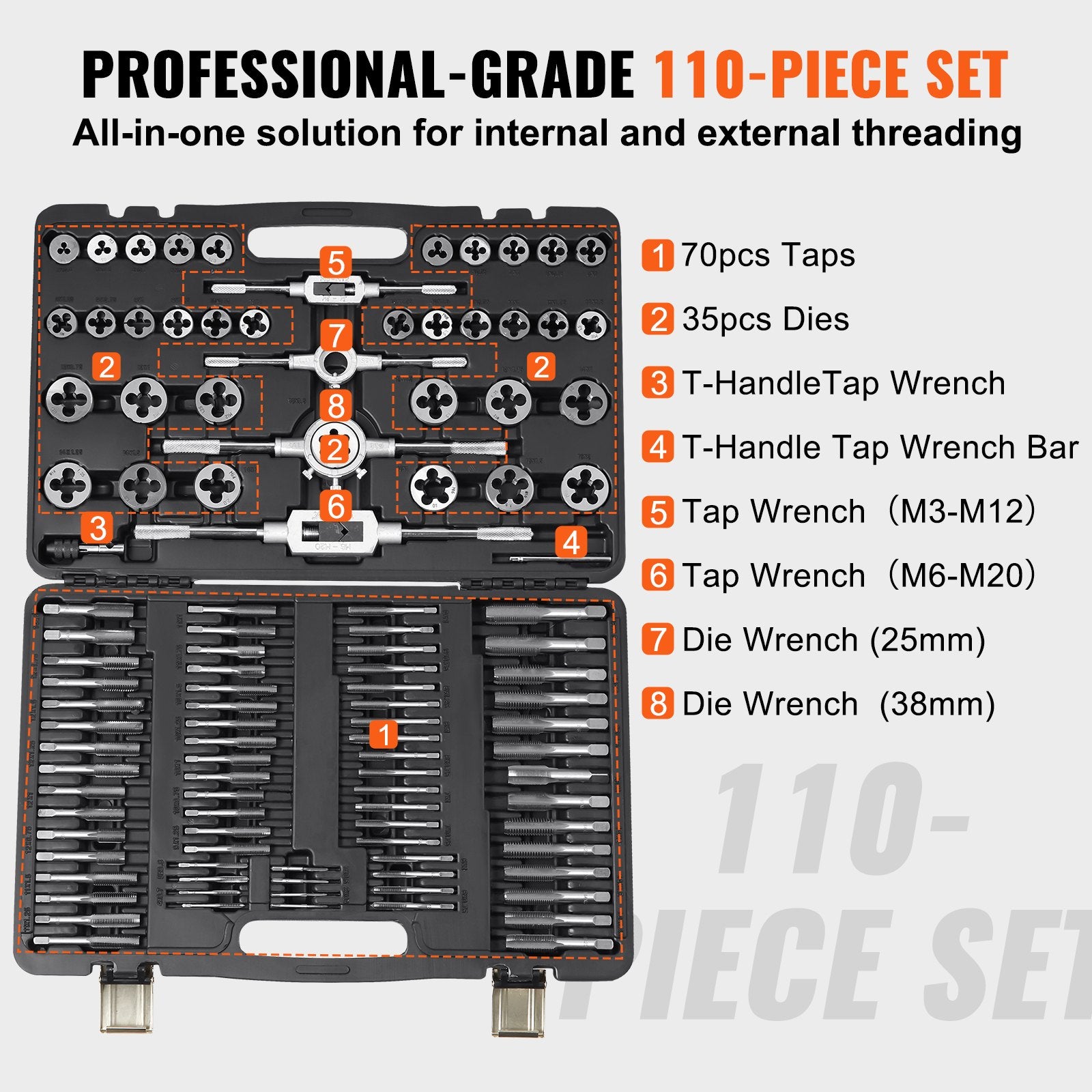 Hammers: VEVOR Tap and Die Set 110Pcs Metric Size M2 to M18 Bearing Steel Threading Tool