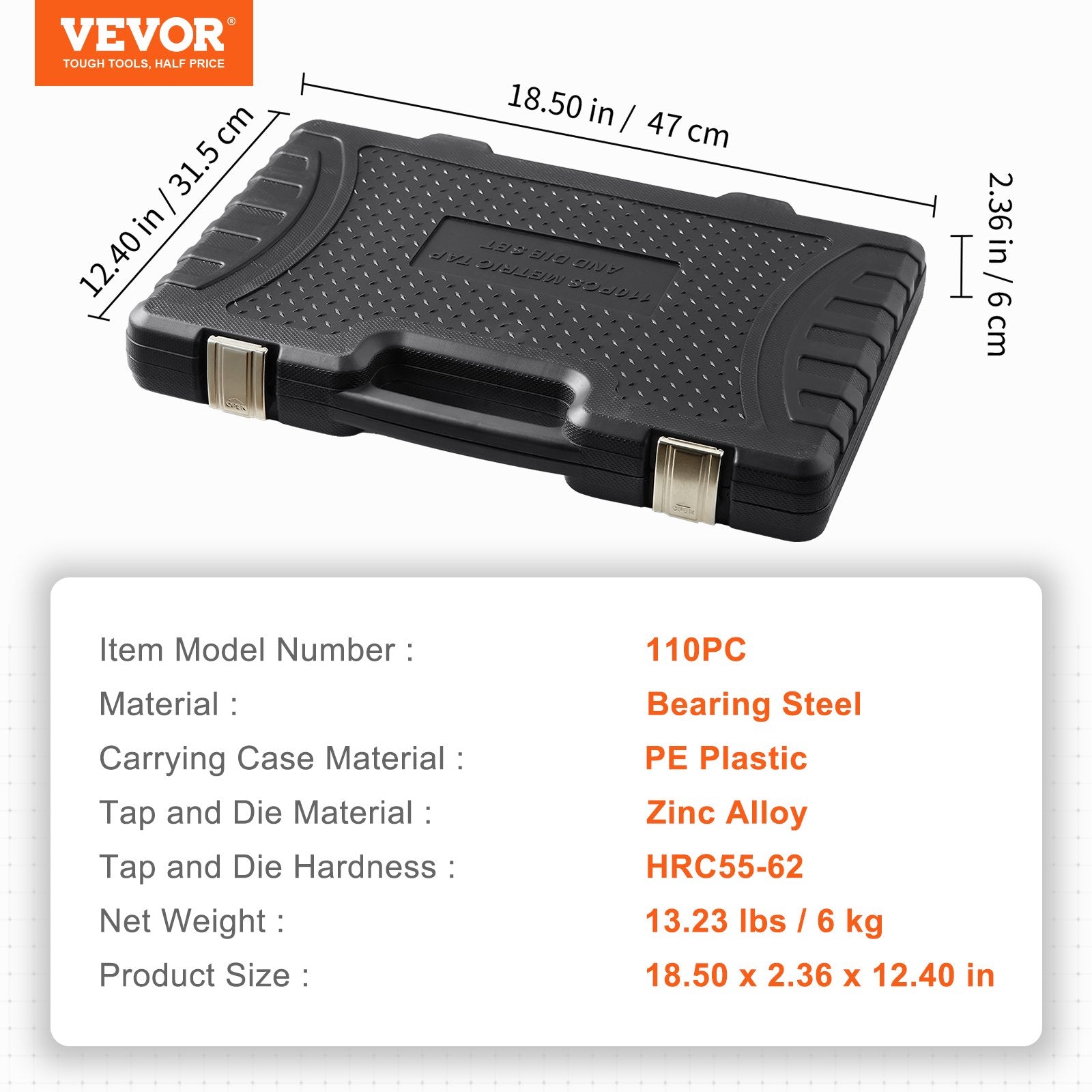 Hammers: VEVOR Tap and Die Set 110Pcs Metric Size M2 to M18 Bearing Steel Threading Tool