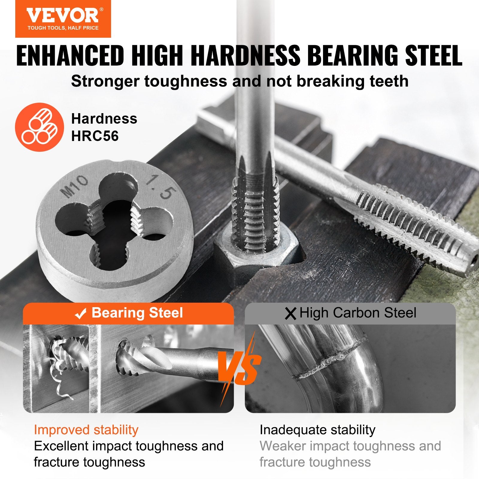 Tool Sockets: VEVOR Tap and Die Set, 116-Piece Include Metric and SAE Size, Bearing Steel Taps and Dies, Essential Threading Tool for Cutting External Internal Threads, with Complete Accessories and Storage Case