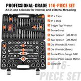 Tool Sockets: VEVOR Tap and Die Set, 116-Piece Include Metric and SAE Size, Bearing Steel Taps and Dies, Essential Threading Tool for Cutting External Internal Threads, with Complete Accessories and Storage Case