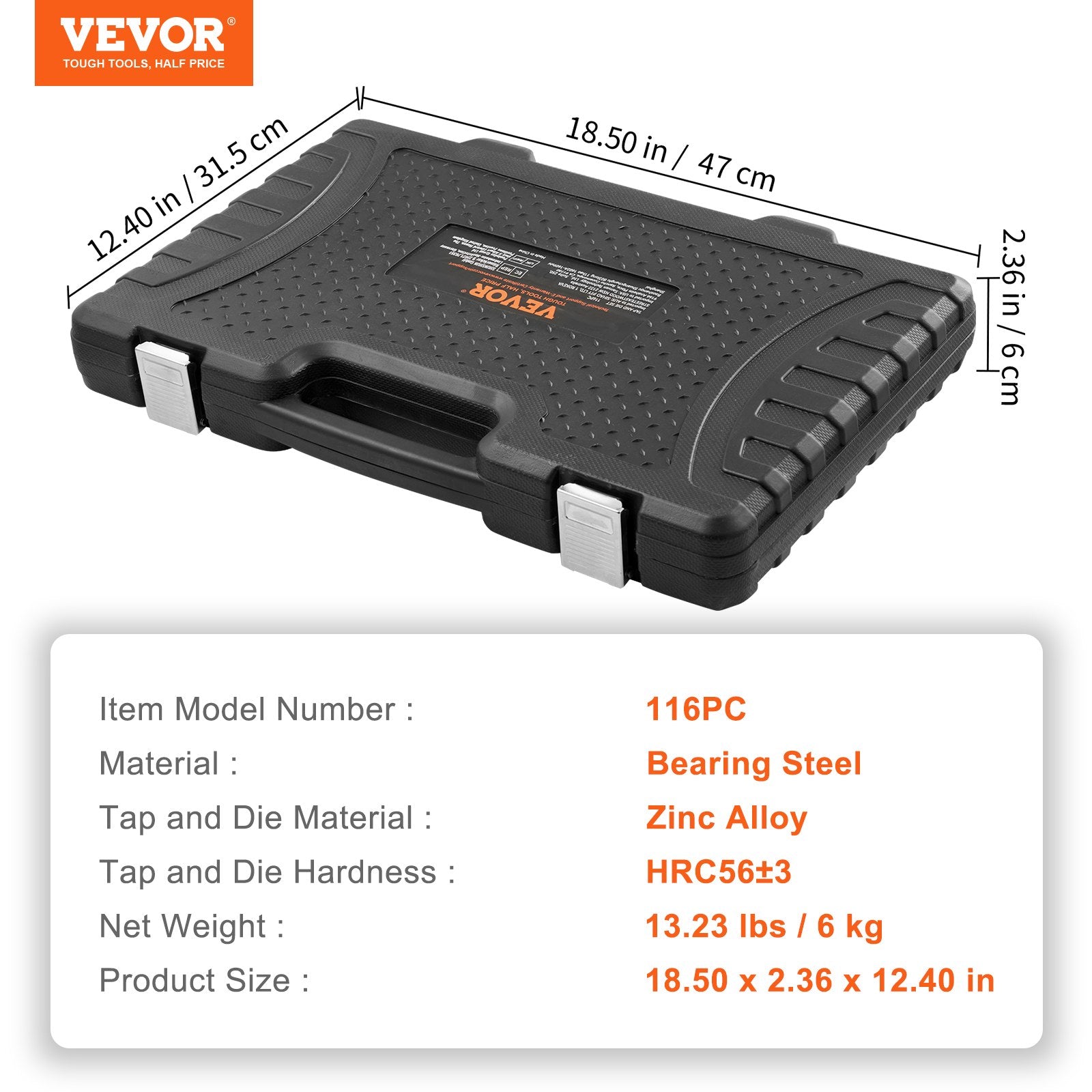 Tool Sockets: VEVOR Tap and Die Set, 116-Piece Include Metric and SAE Size, Bearing Steel Taps and Dies, Essential Threading Tool for Cutting External Internal Threads, with Complete Accessories and Storage Case